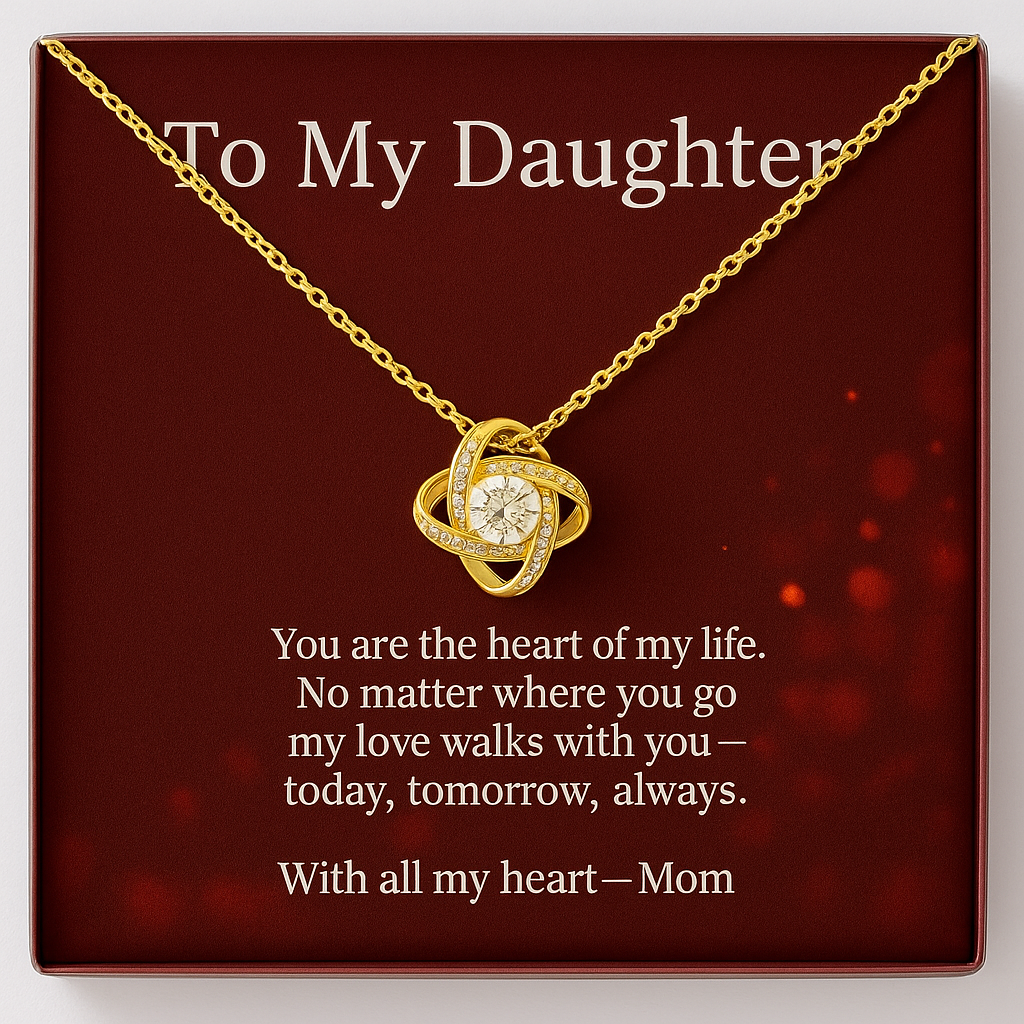 To My Daughter – The Heart of My Life - Love Knot Necklace.
