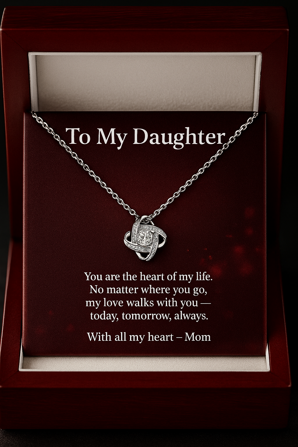 To My Daughter – The Heart of My Life - Love Knot Necklace.