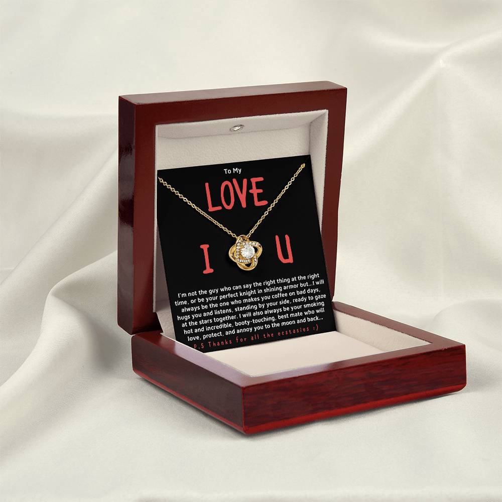 Gift for Her "I will love and protect you" Gold Knot Necklace.