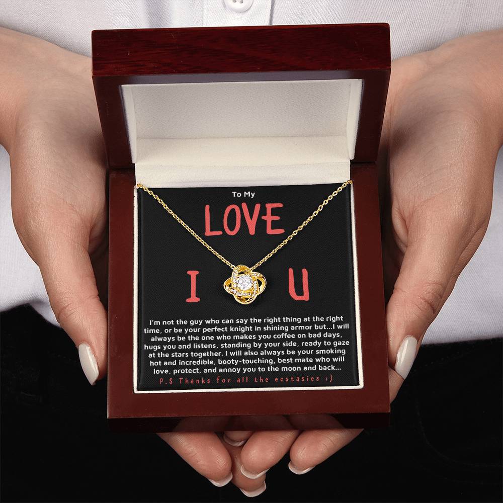 Gift for Her "I will love and protect you" Gold Knot Necklace.