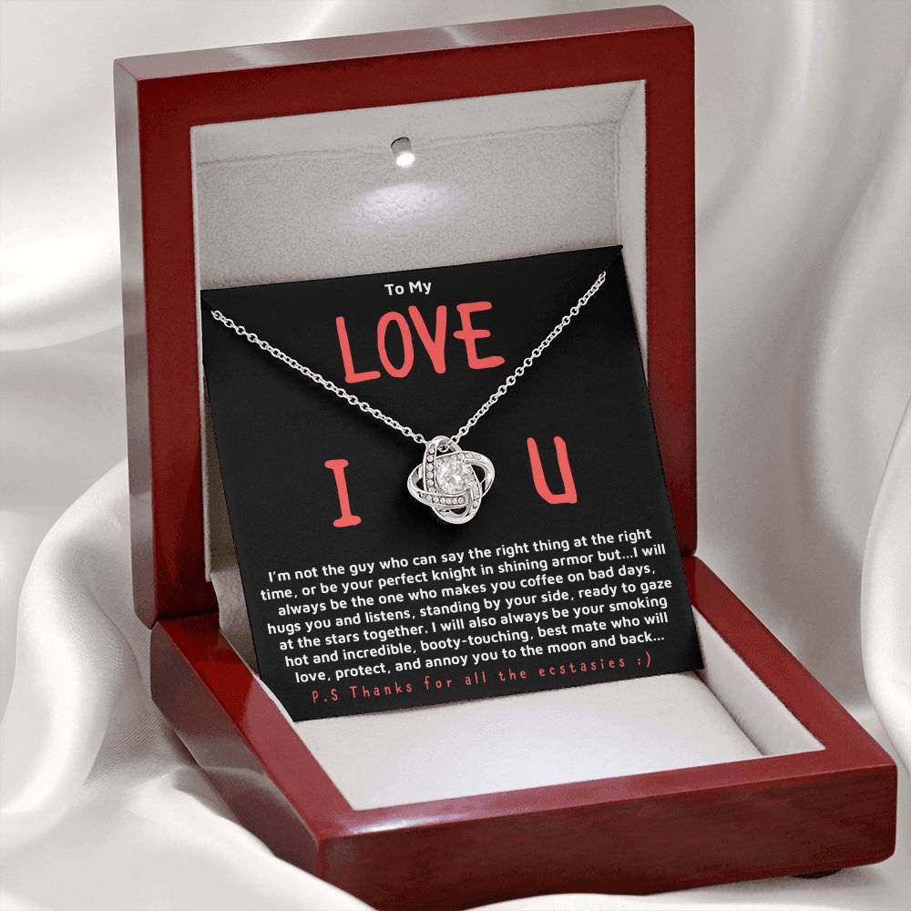 Gift for Her "I will love and protect you" Gold Knot Necklace.