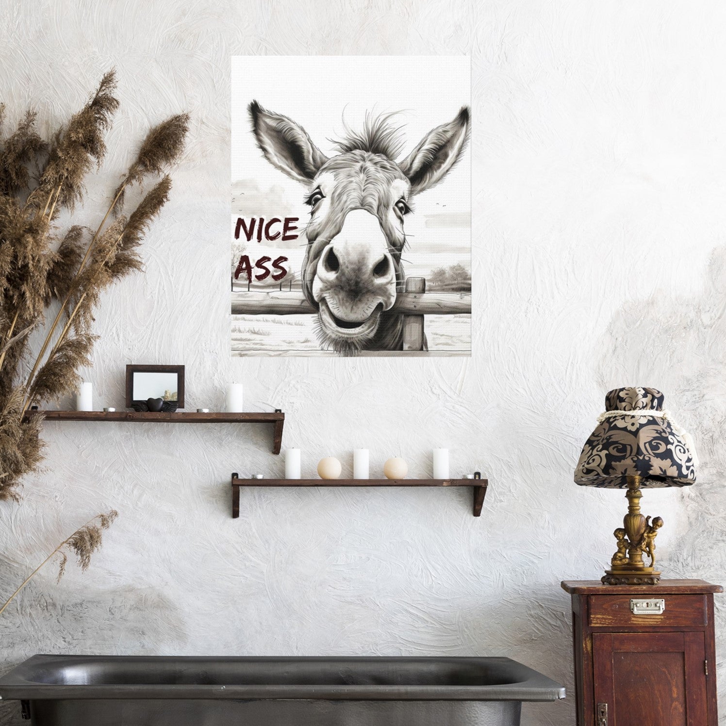 Funny Donkey Bathroom Canvas Sign: Wall Decor Farmhouse Style for Toilet & Restroom - A Perfect Gift