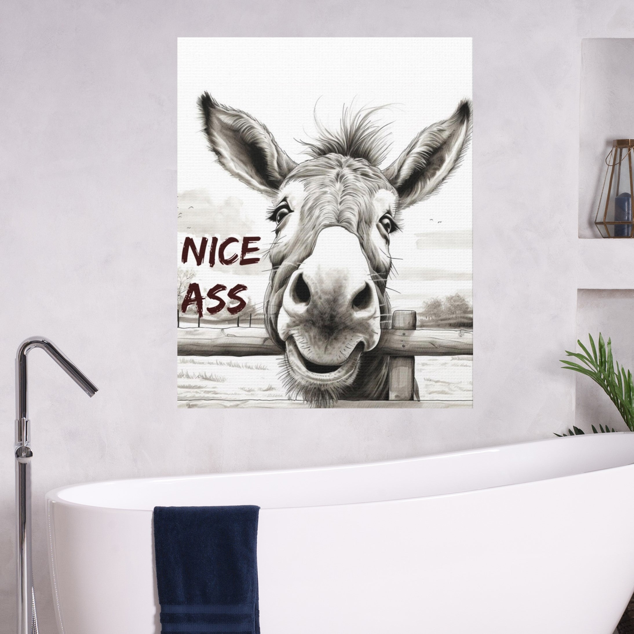 Funny Donkey Bathroom Canvas Sign: Wall Decor Farmhouse Style for Toilet & Restroom - A Perfect Gift