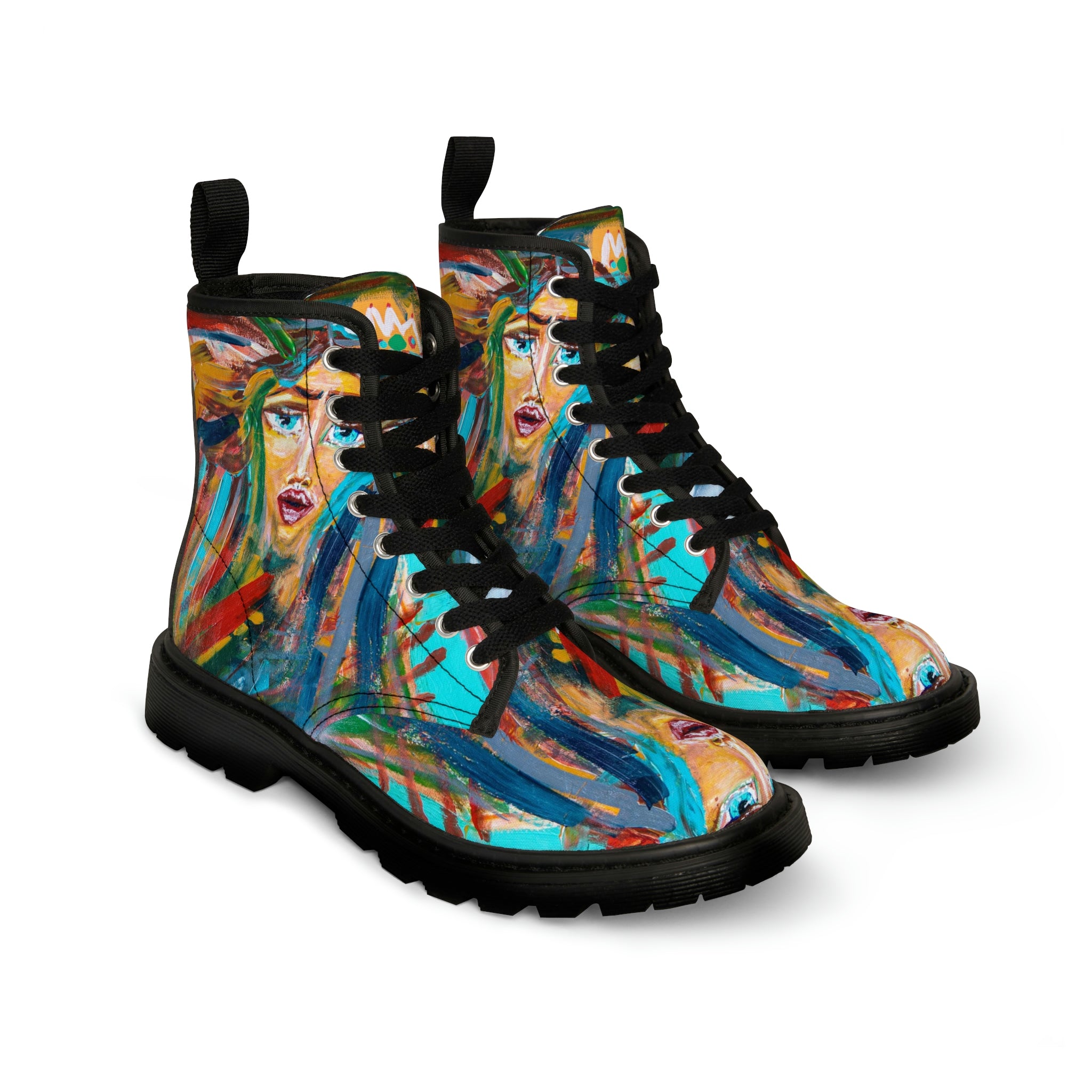 Women's Canvas Boots Womens Boots, Vegan Leather, Art On Shoes