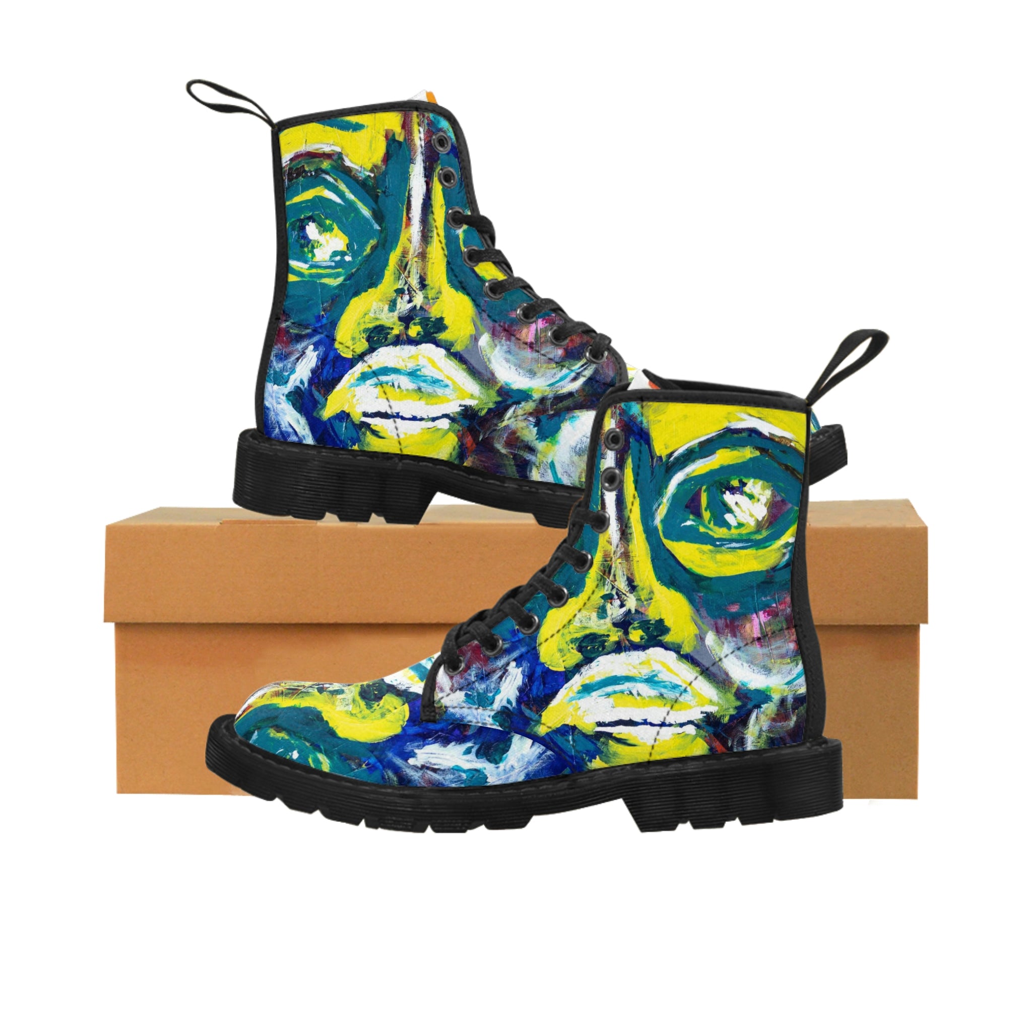 Women's Canvas Boots Womens Boots, Vegan Leather, Art On Shoes