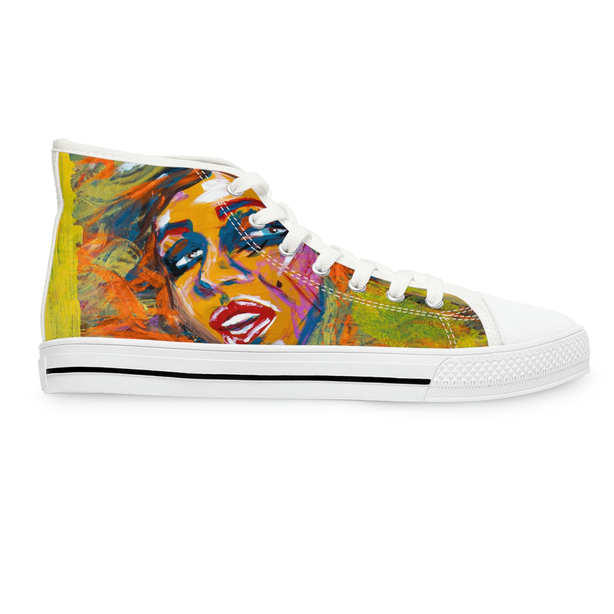 Women's High Top Sneakers, Art On Shoes, Abstract Woman Painted By A Professional Abstract Painting Artist