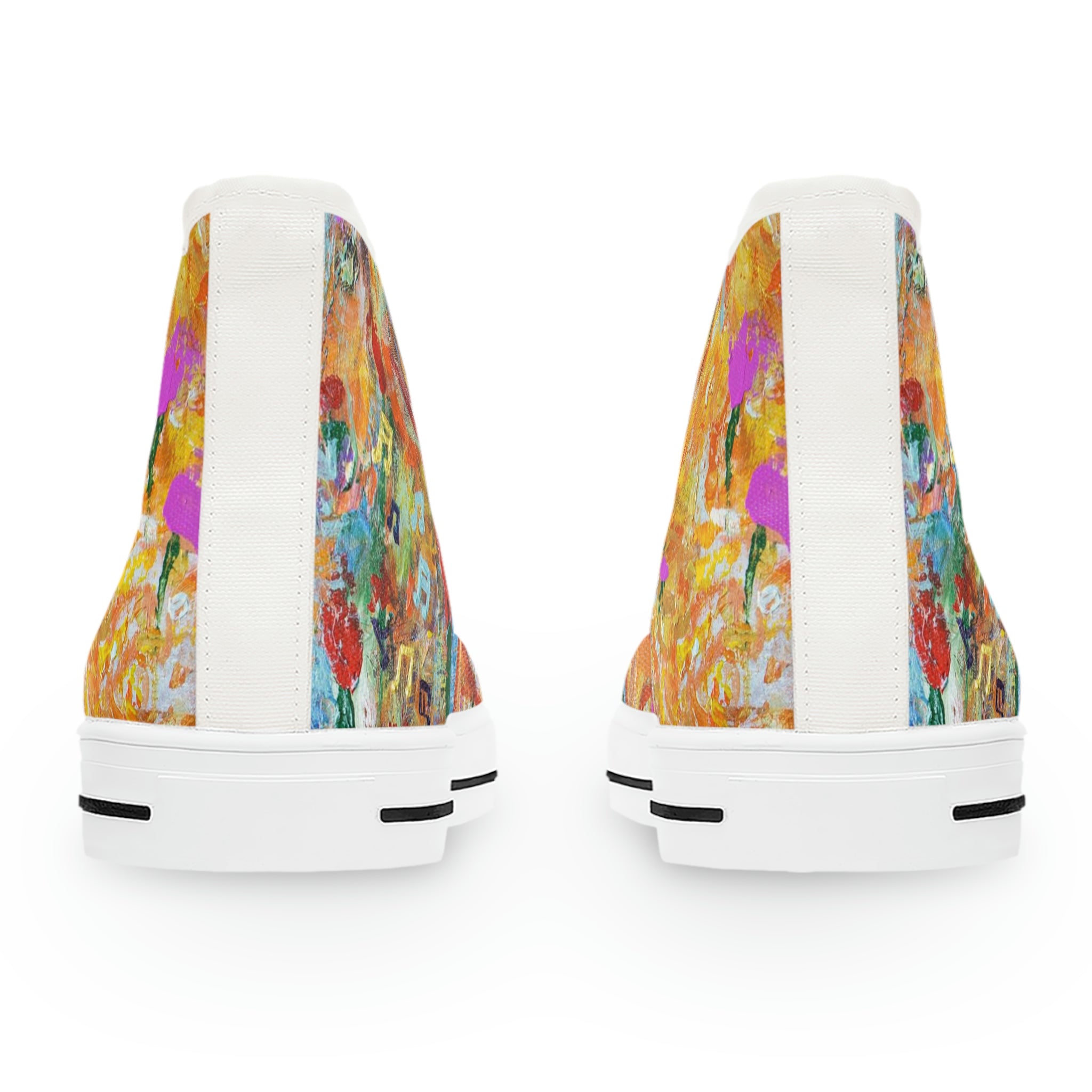 Women's High Top Sneakers, Art On Shoes, Abstract Spring With Elements Of Musik Painted By A Professional Abstract Painting Artist