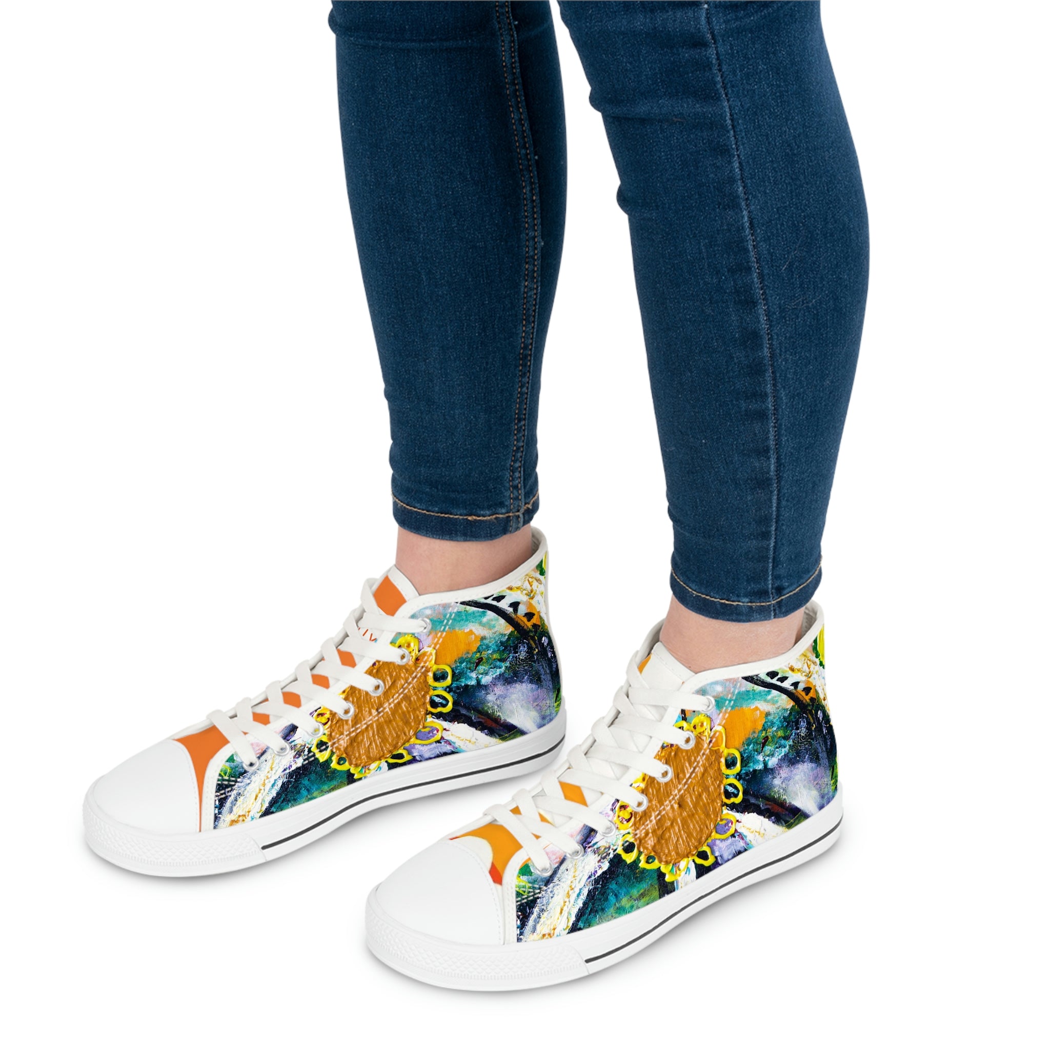 Women's High Top Sneakers, Art On Shoes, Abstract Peace Sign Painted By A Professional Abstract Painting Artist