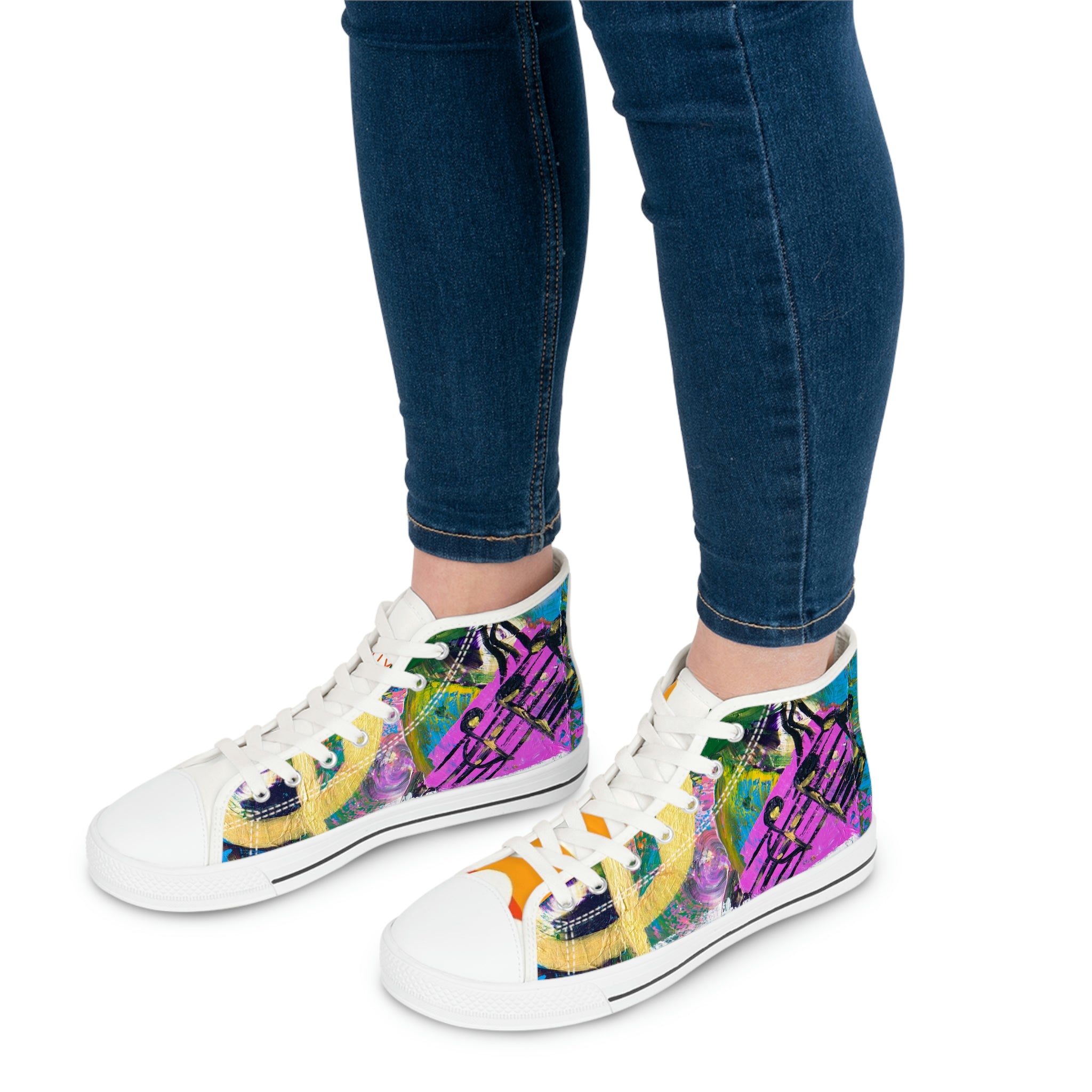 Women's High Top Sneakers, Art On Shoes,  Painting For Vinyl Record Fans in Abstract Style