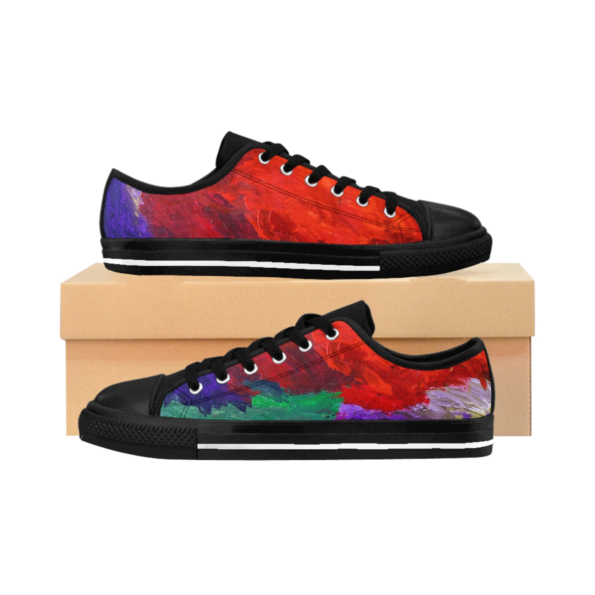 Men's Top Low Sneakers, Art On Shoes, Abstract Artwork Painted By A Professional Abstract Artist