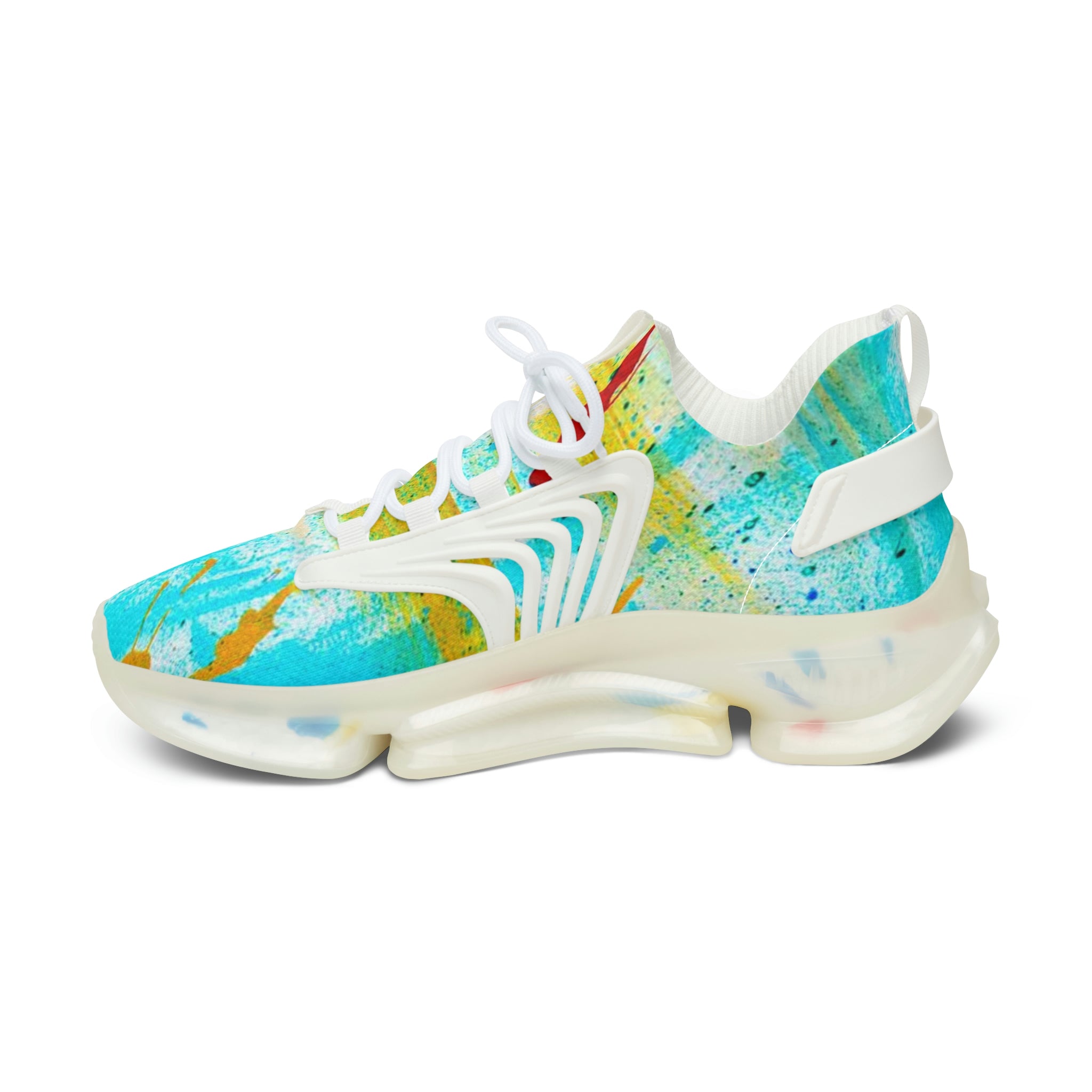 Women's Low Top Sneakers, Art On Shoes, Abstract Lake Painted By A Professional Abstract Painting Artist