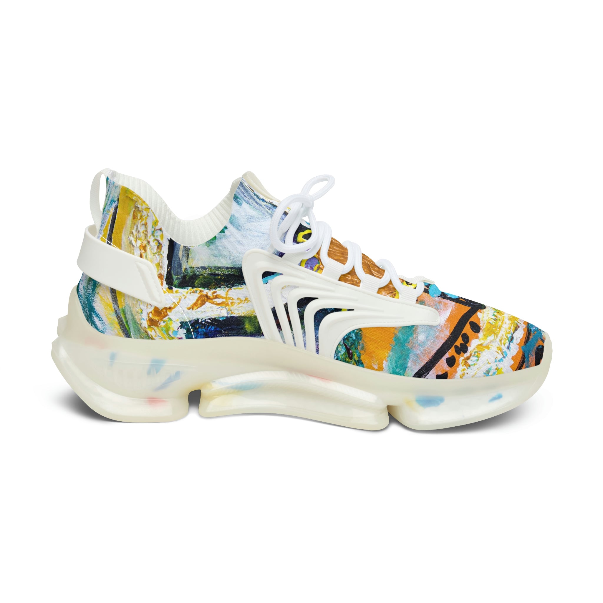 Mesh Women's Low Top Sneakers, Art On Shoes, Abstract Sign of Peace Painted By A Professional Abstract Painting Artist