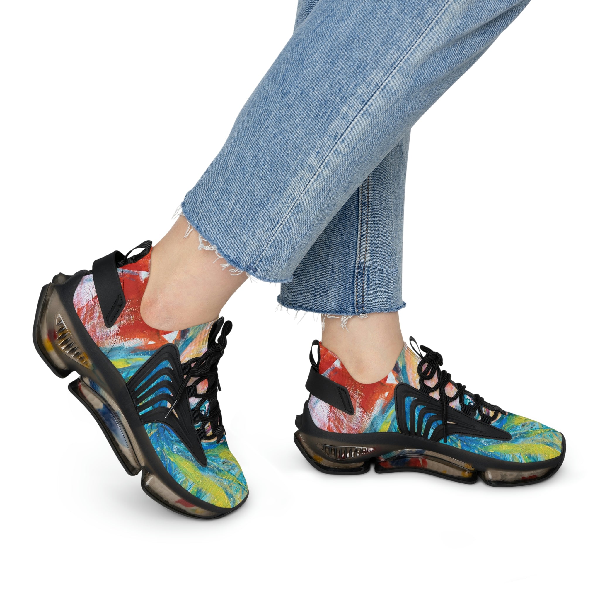 Mesh Women's Low Top Sneakers, Art On Shoes, Abstract Woman Painted By A Professional Abstract Painting Artist