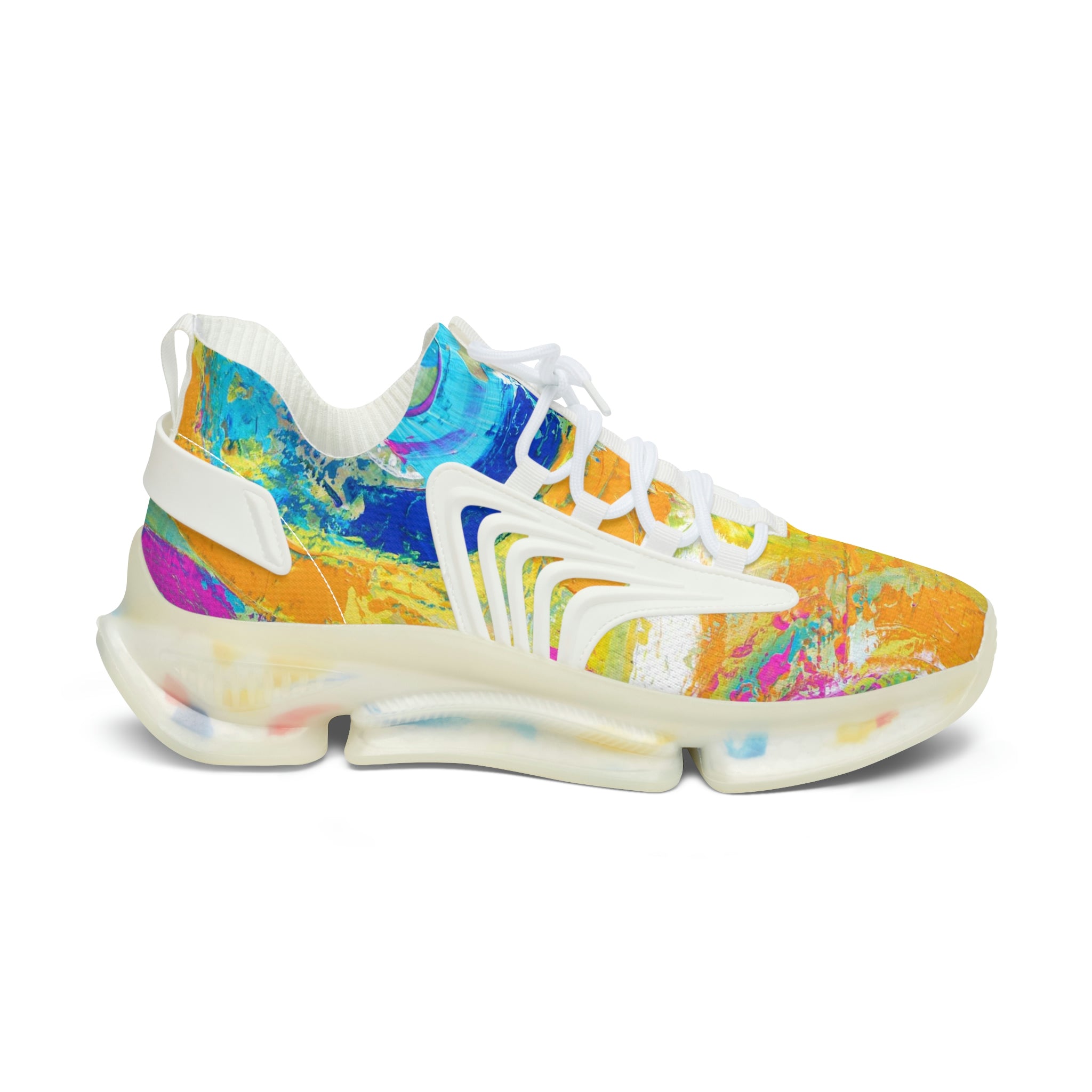 Mesh Women's Low Top Sneakers, Art On Shoes, Abstract Planets Painted By A Professional Abstract Painting Artist