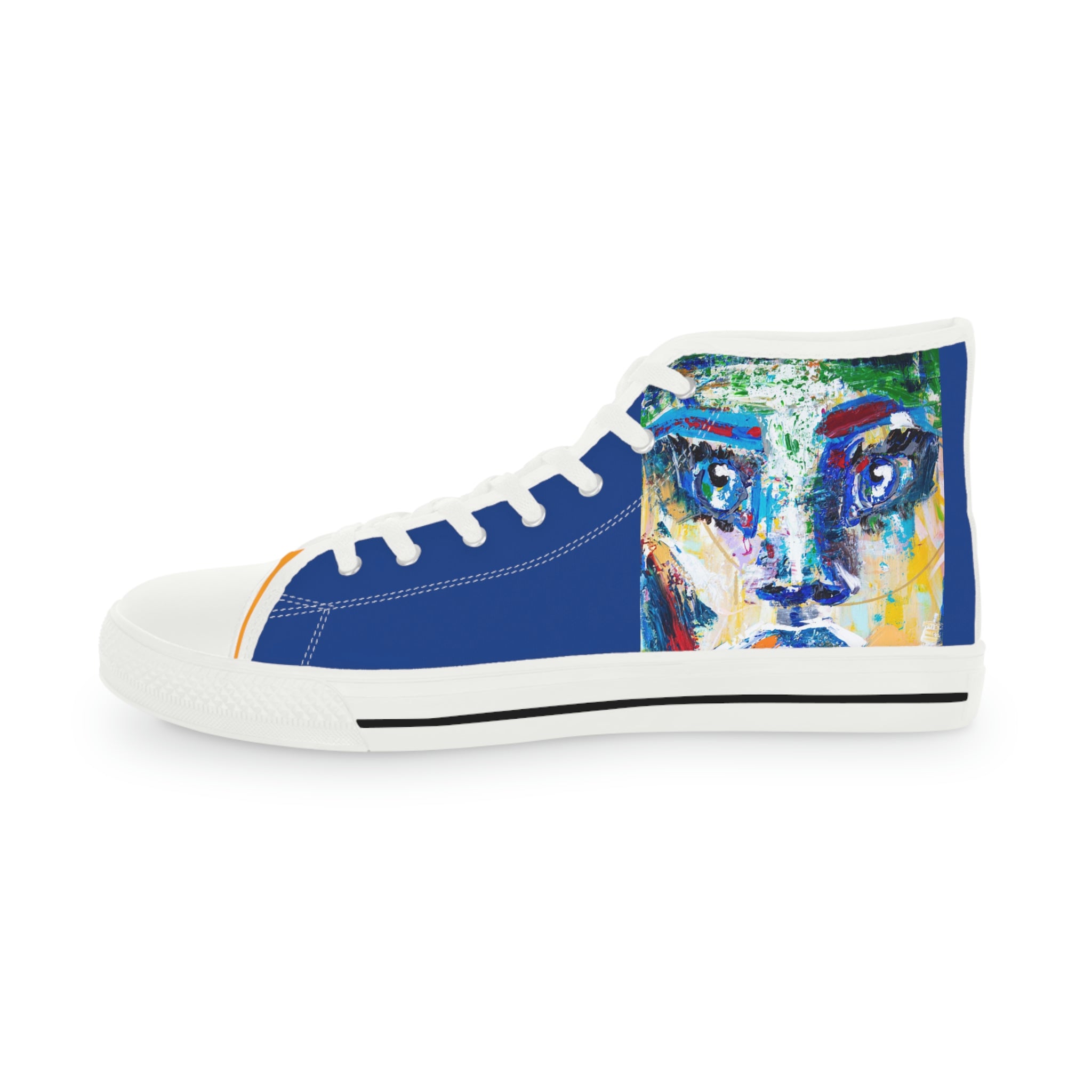 Men's High  Top Art Sneakers, Art On Shoes, Abstract Blue Sky  Painted By A Professional Abstract Painting Artist