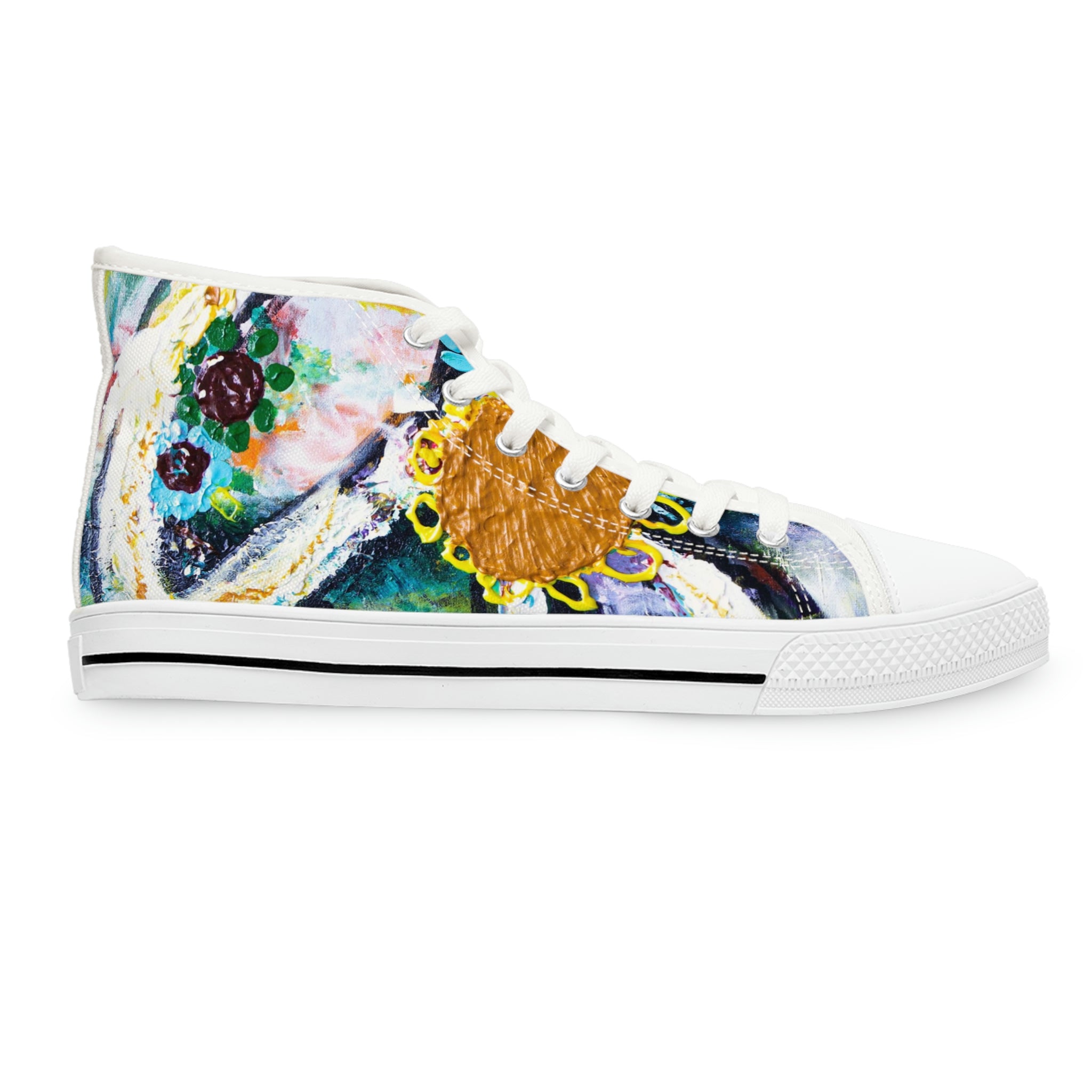 Women's High Top Sneakers, Art On Shoes, Abstract Peace Sign Painted By A Professional Abstract Painting Artist