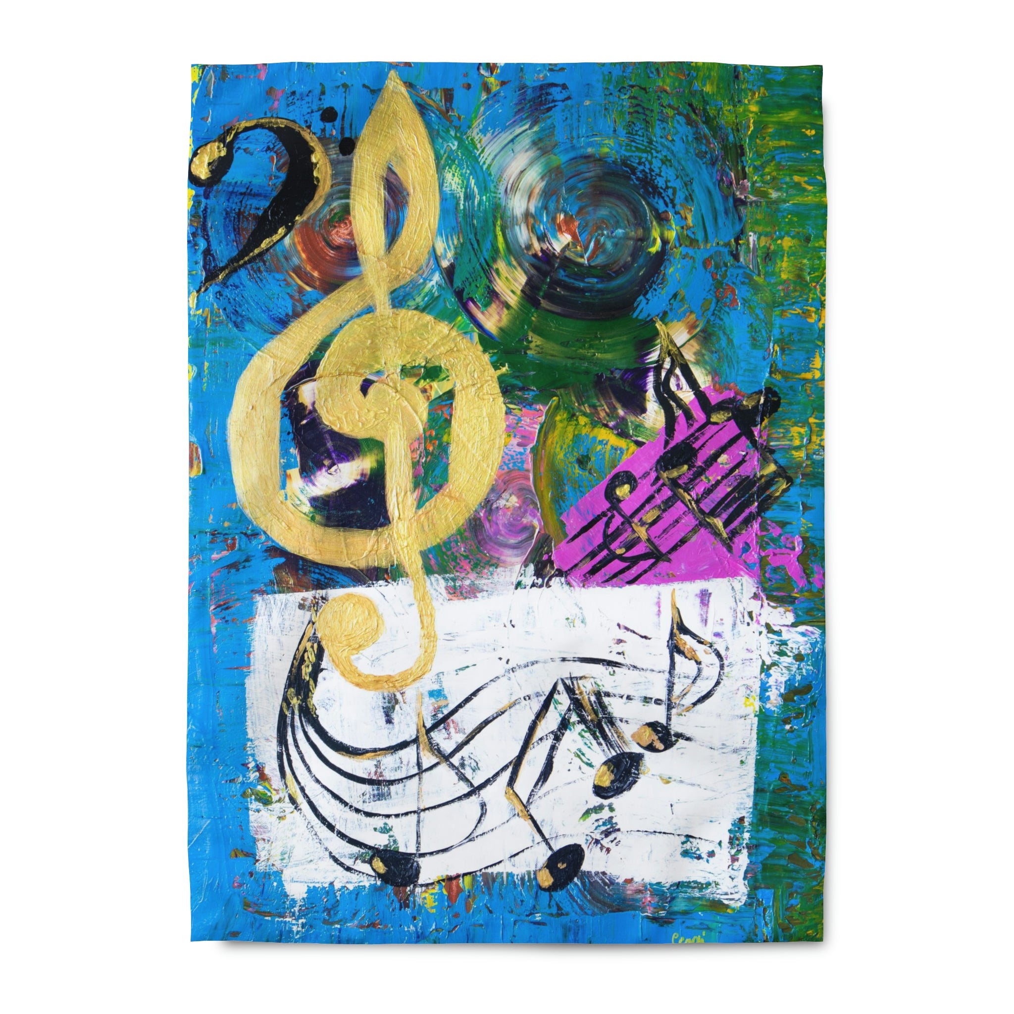 Duvet Cover, Abstract Vinyl Records, A Golden Treble Clef And Notes