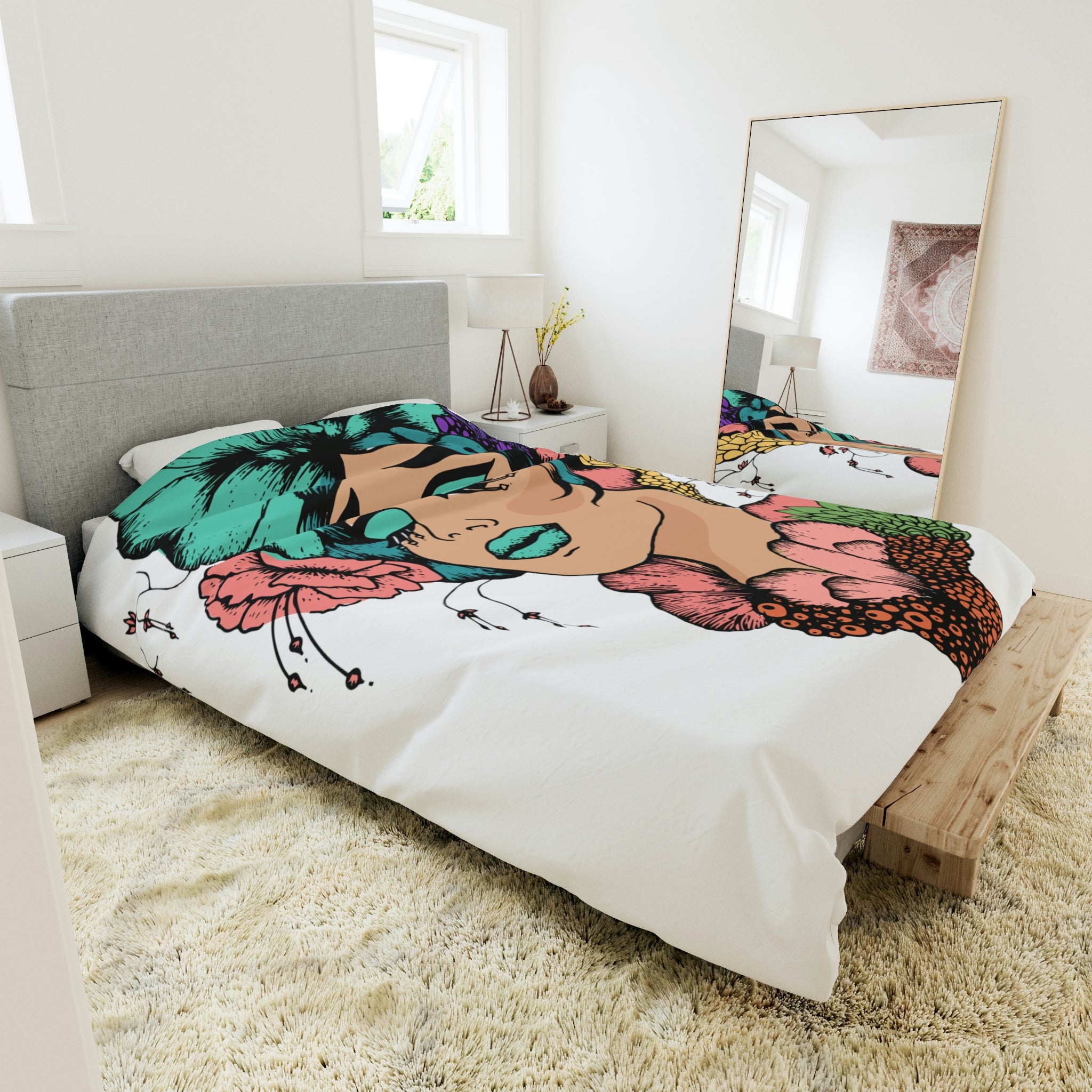 Duvet Cover,  Woman´s Face with Green Maked Up Eyes