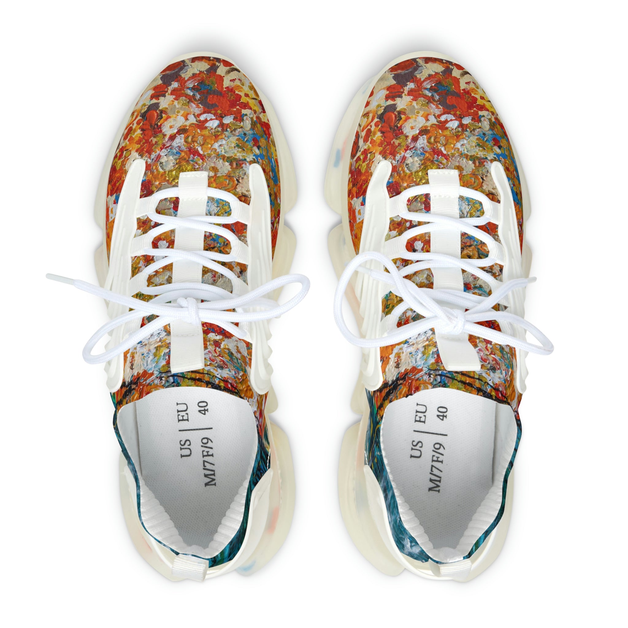 Mesh Women's Low Top Sneakers, Art On Shoes, Abstract Flowers Painted By A Professional Abstract Painting Artist