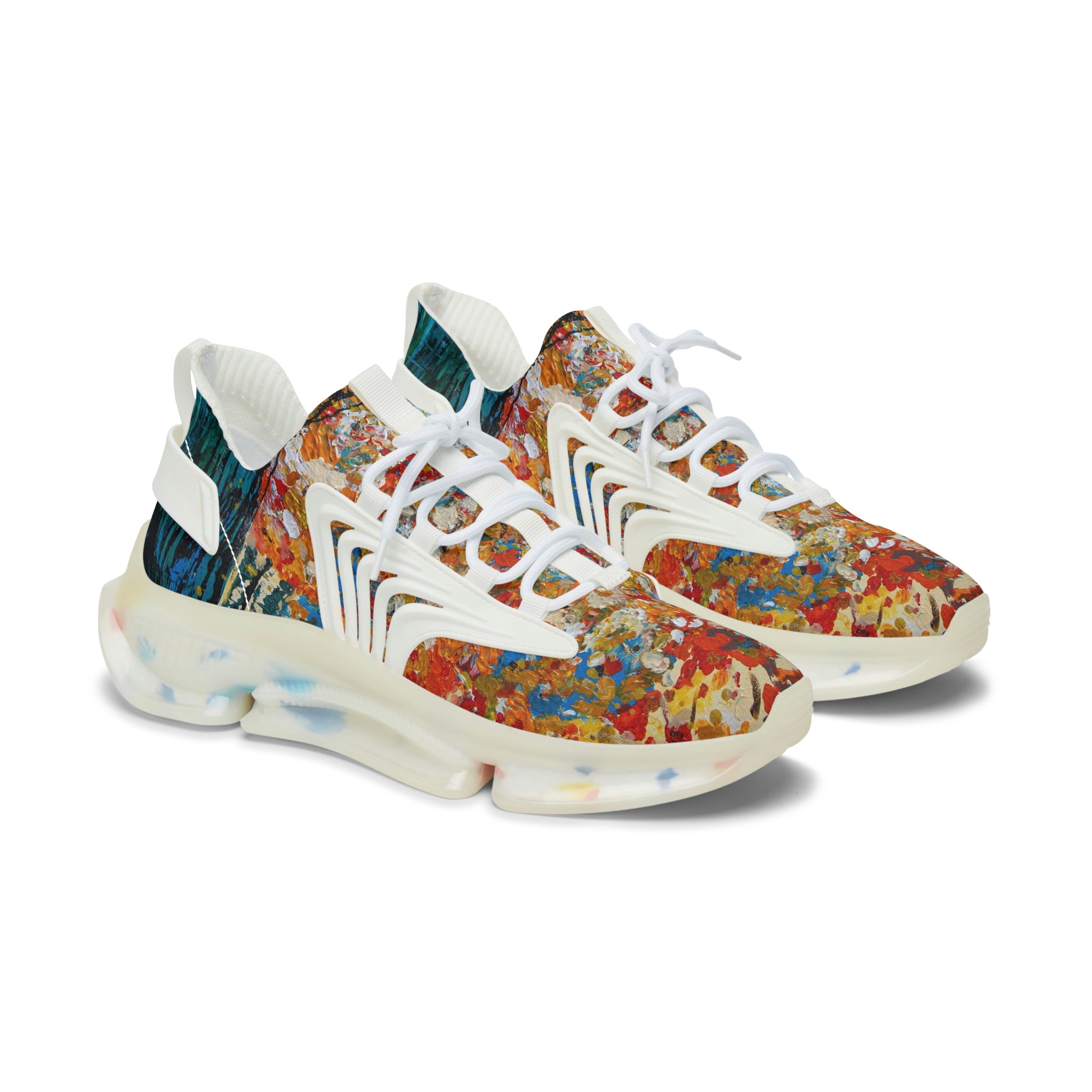 Mesh Women's Low Top Sneakers, Art On Shoes, Abstract Flowers Painted By A Professional Abstract Painting Artist