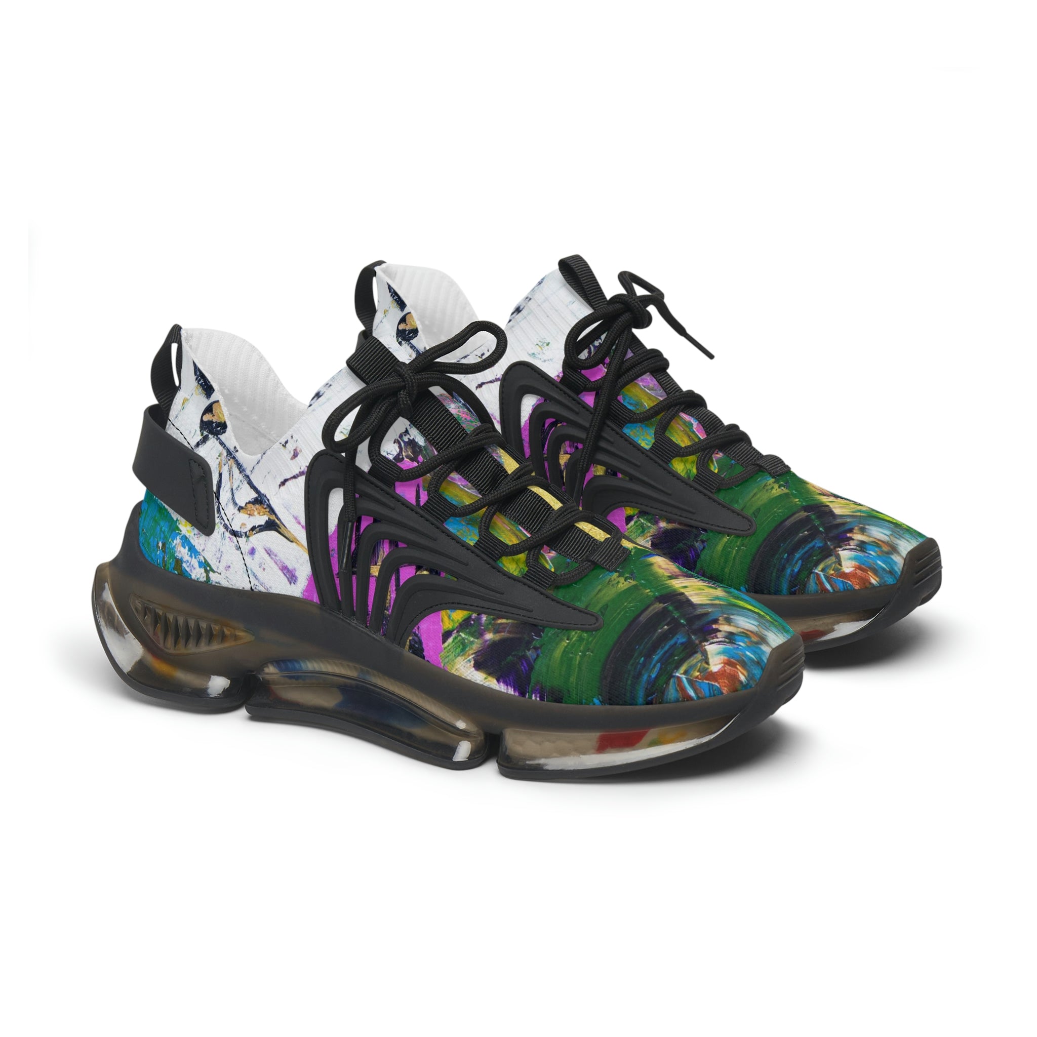 Mesh Women's Low Top Sneakers, Art On Shoes, Abstract Music Perception Painted By A Professional Abstract Painting Artist