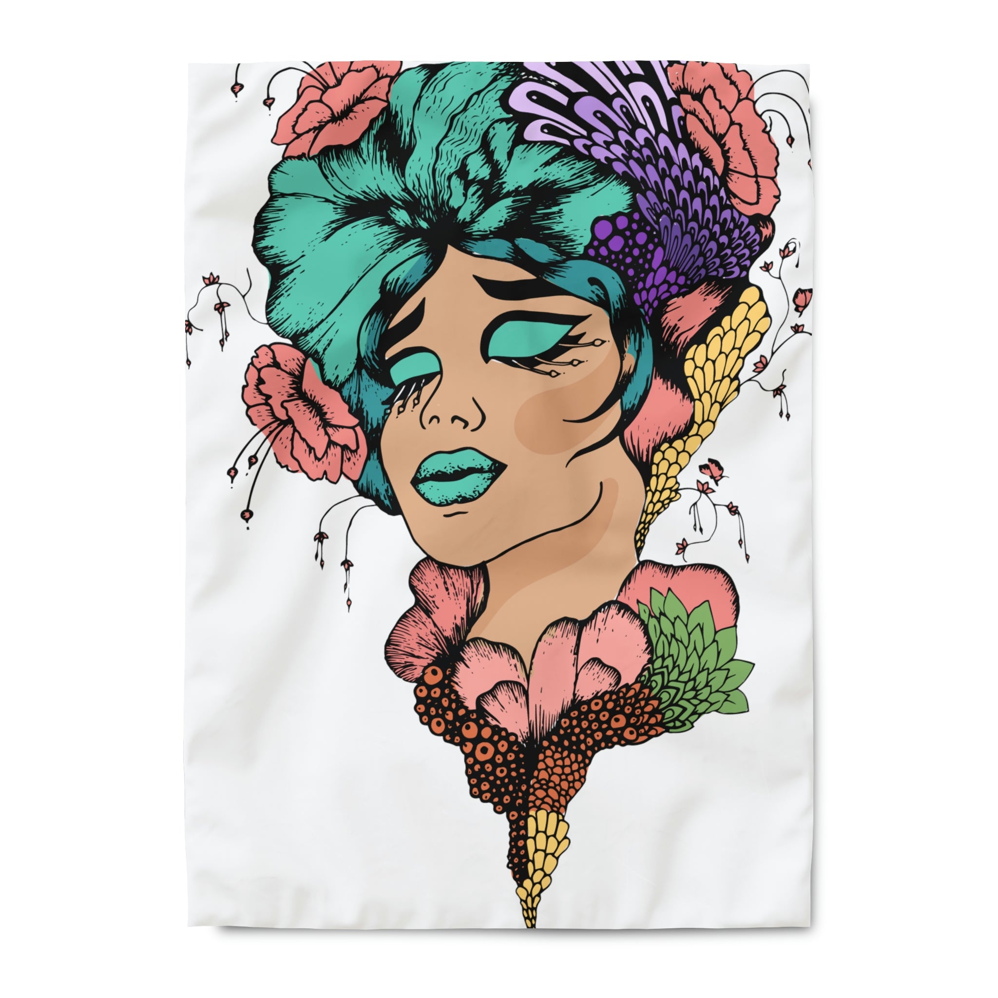 Duvet Cover,  Woman´s Face with Green Maked Up Eyes