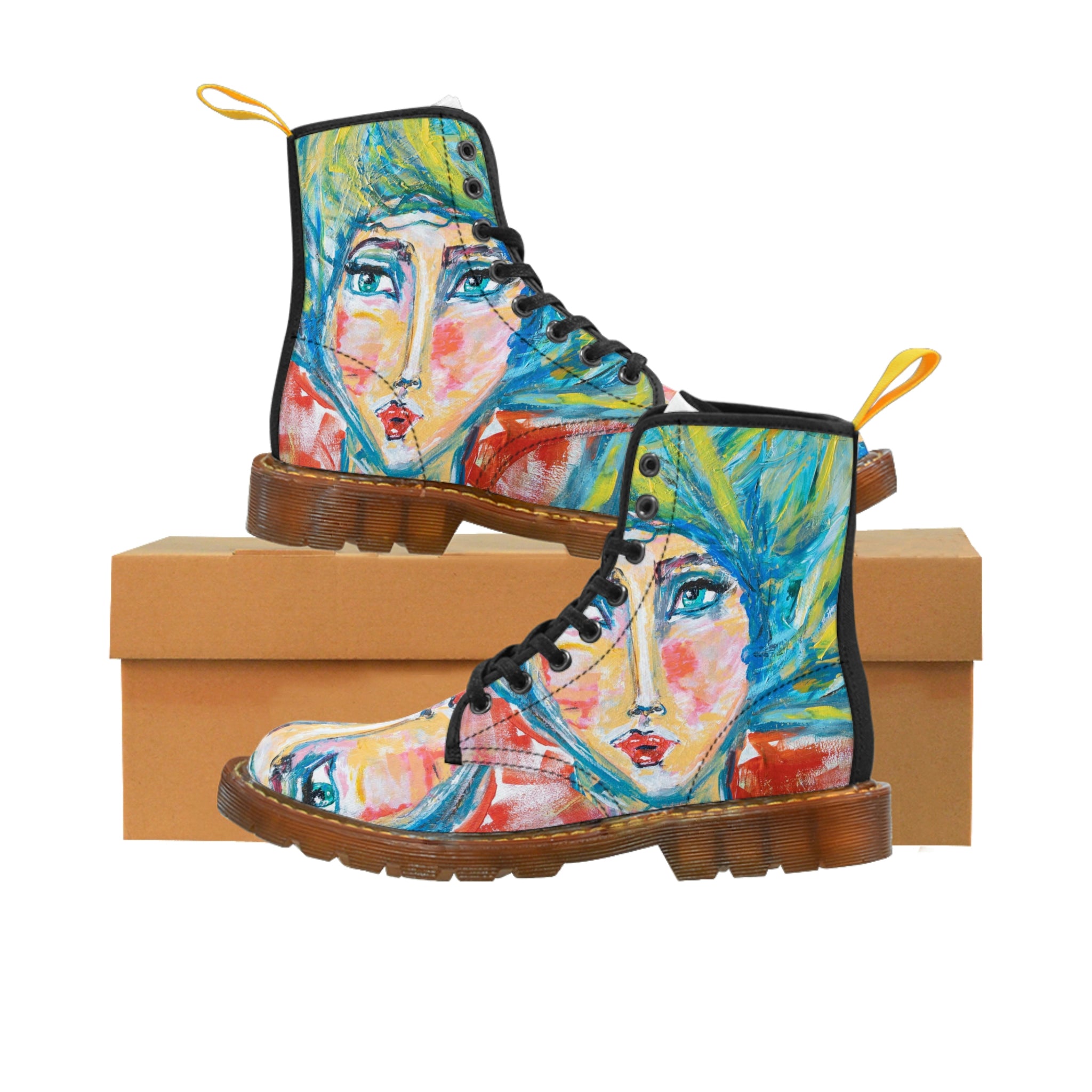 Women's Canvas Boots Womens Boots, Vegan Leather, Art On Shoes