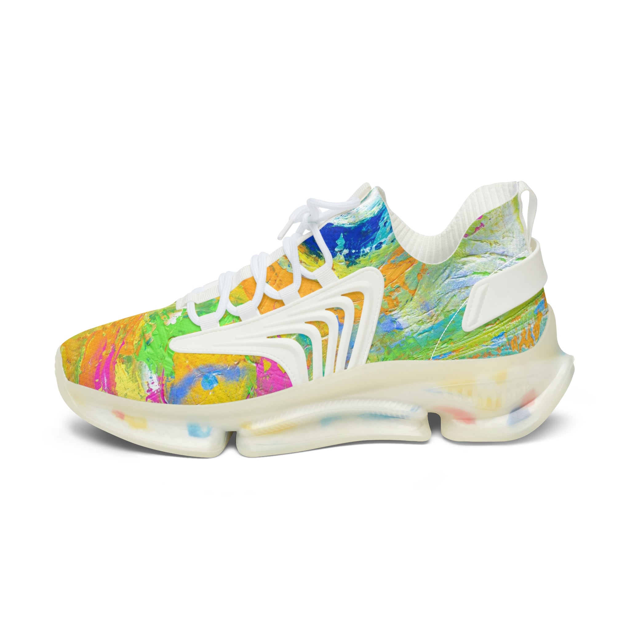 Mesh Women's Low Top Sneakers, Art On Shoes, Abstract Planets Painted By A Professional Abstract Painting Artist