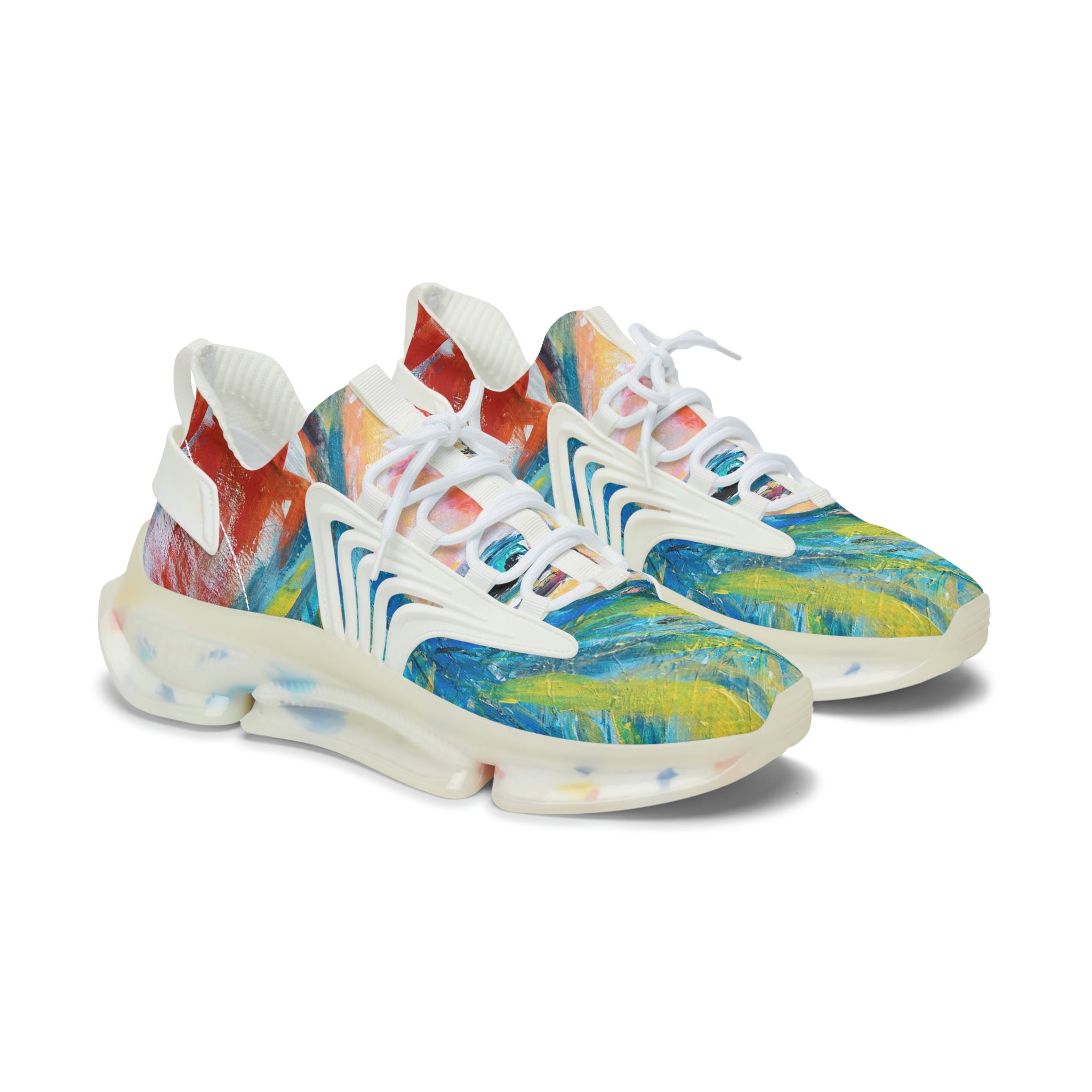 Mesh Women's Low Top Sneakers, Art On Shoes, Abstract Woman Painted By A Professional Abstract Painting Artist