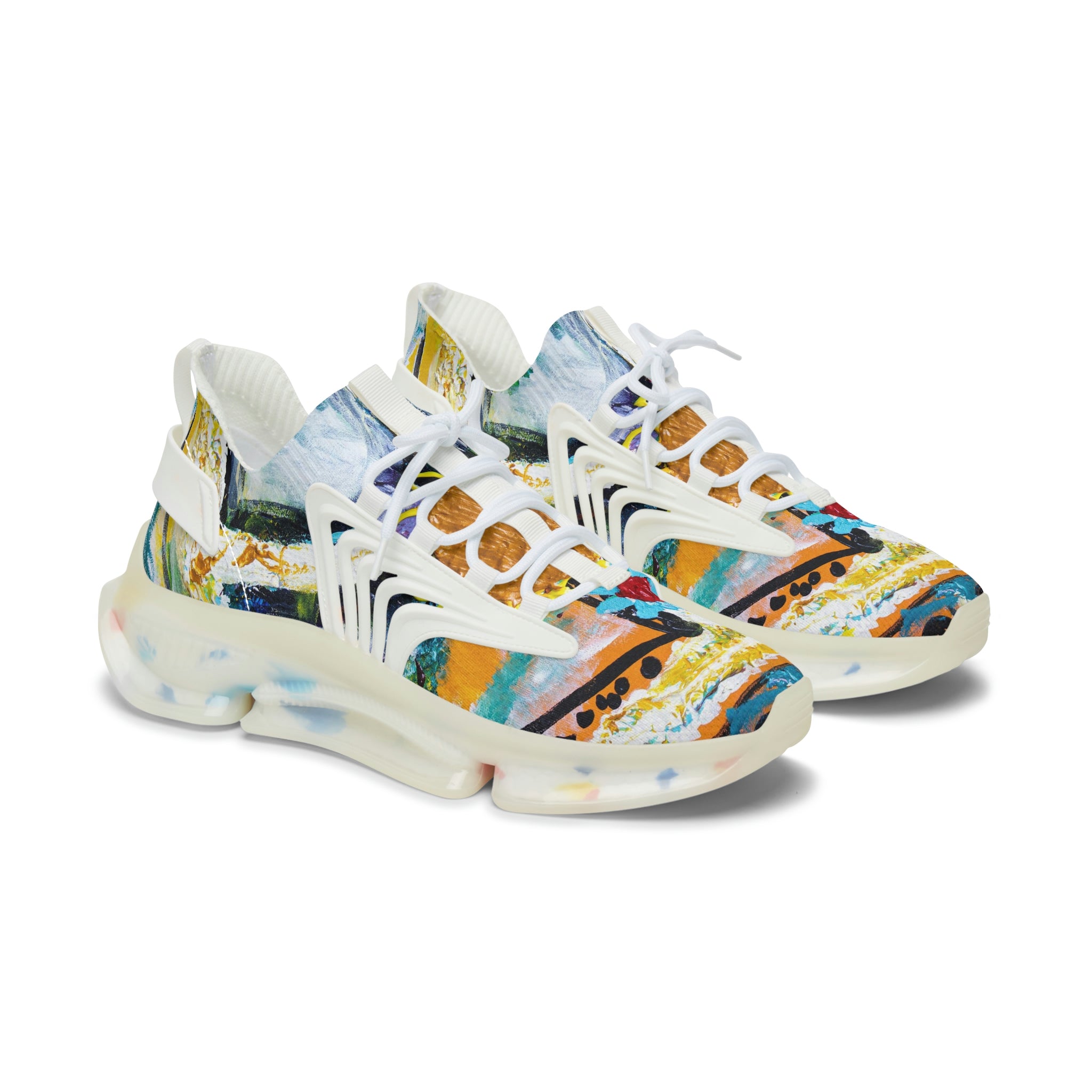 Mesh Women's Low Top Sneakers, Art On Shoes, Abstract Sign of Peace Painted By A Professional Abstract Painting Artist