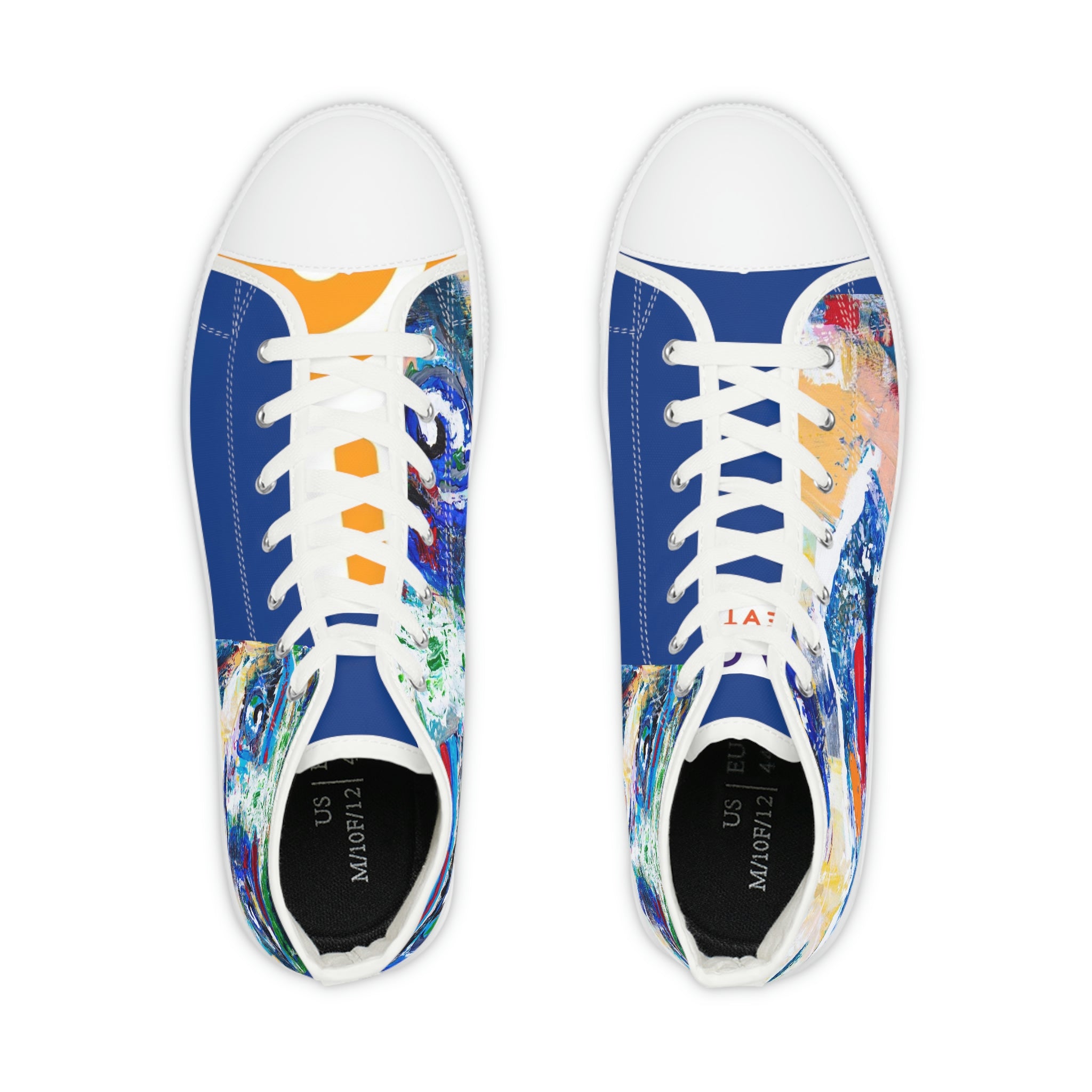 Men's High  Top Art Sneakers, Art On Shoes, Abstract Blue Sky  Painted By A Professional Abstract Painting Artist