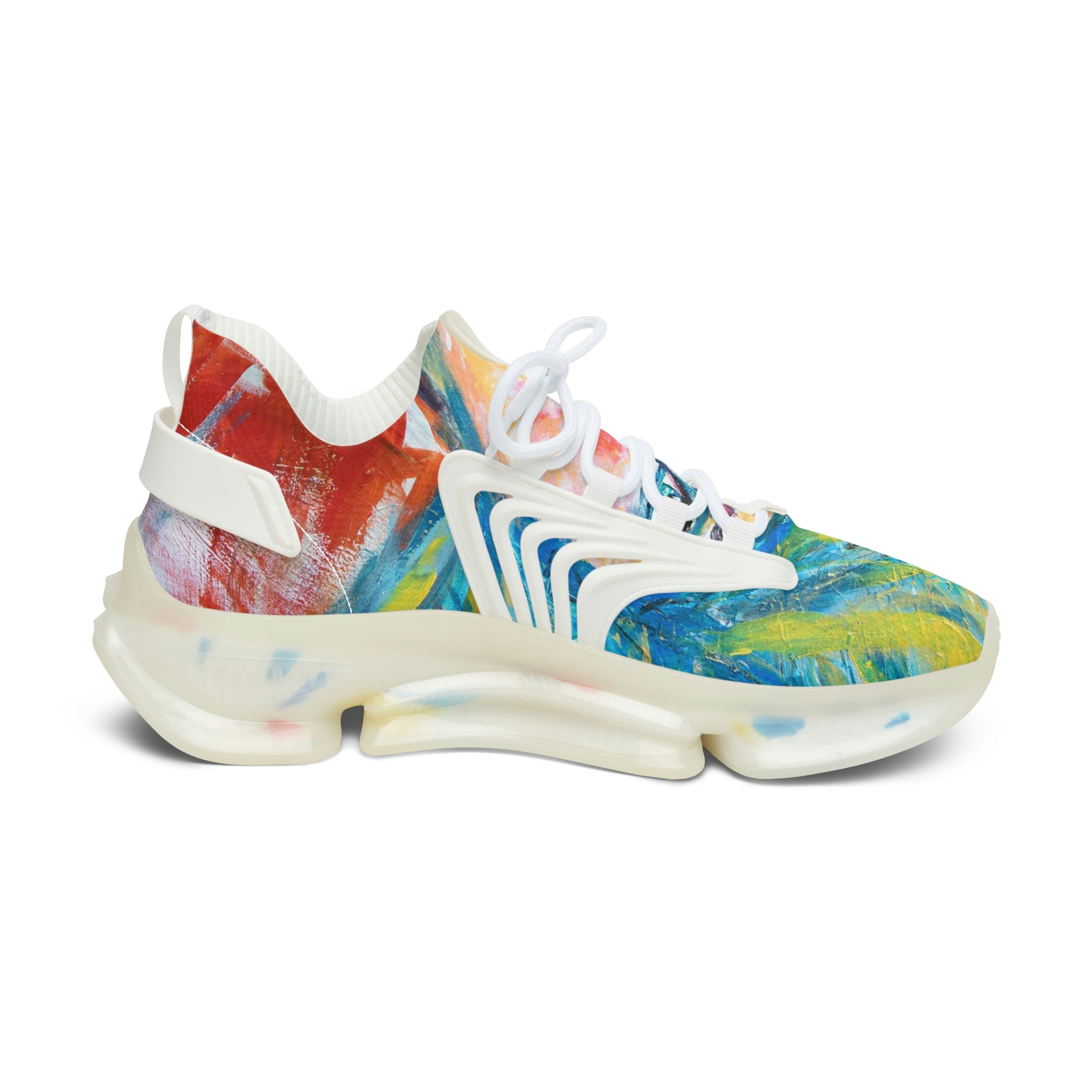 Mesh Women's Low Top Sneakers, Art On Shoes, Abstract Woman Painted By A Professional Abstract Painting Artist