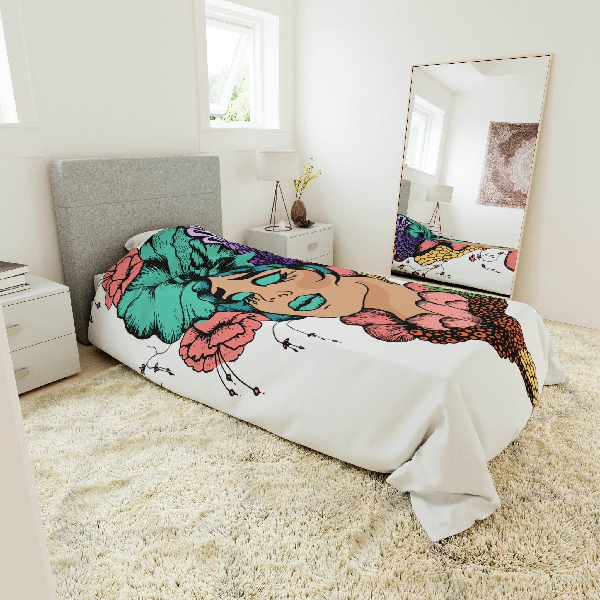 Duvet Cover,  Woman´s Face with Green Maked Up Eyes