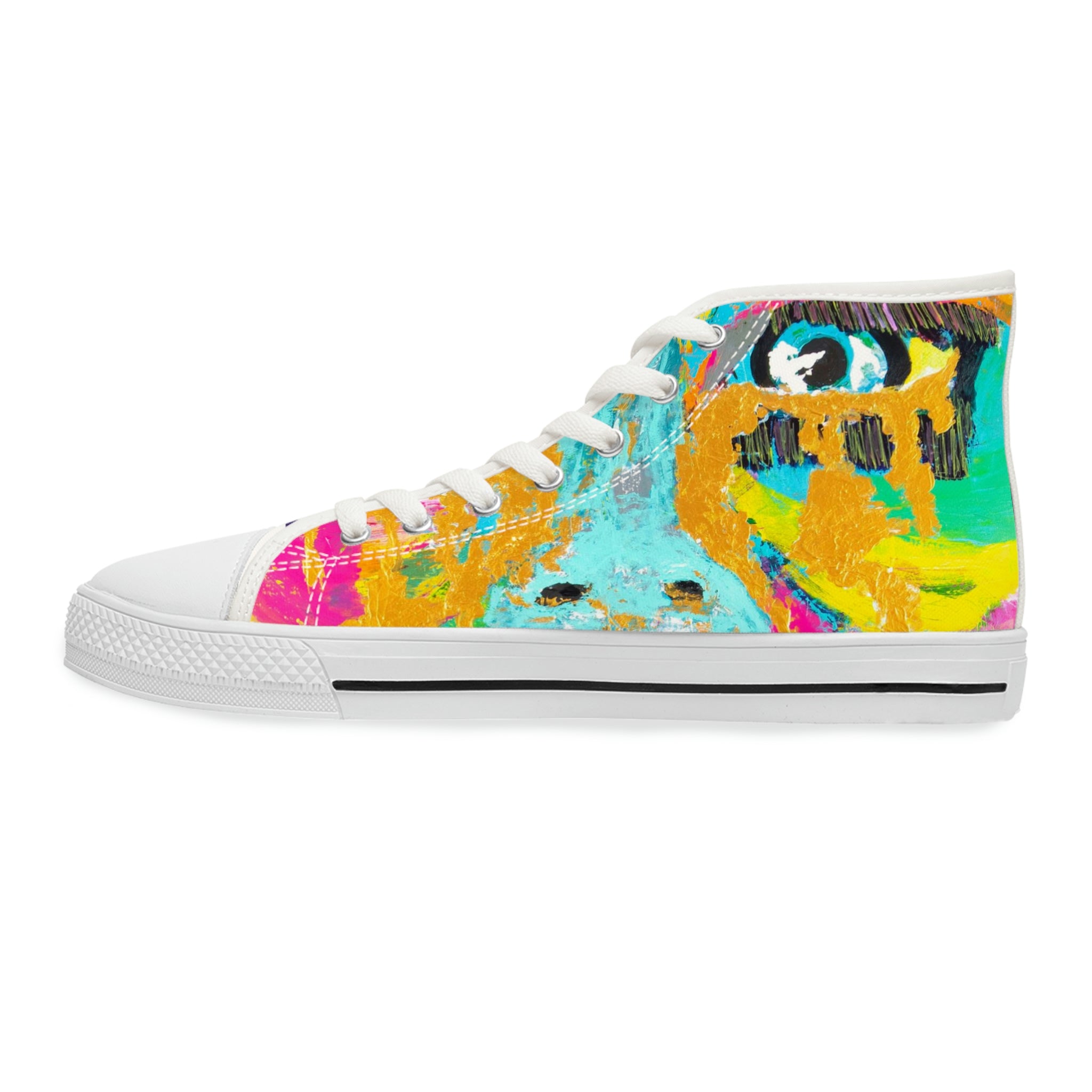 Women's High Top Sneakers, Art On Shoes, Abstract Woman Painted By A Professional Abstract Painting Artist