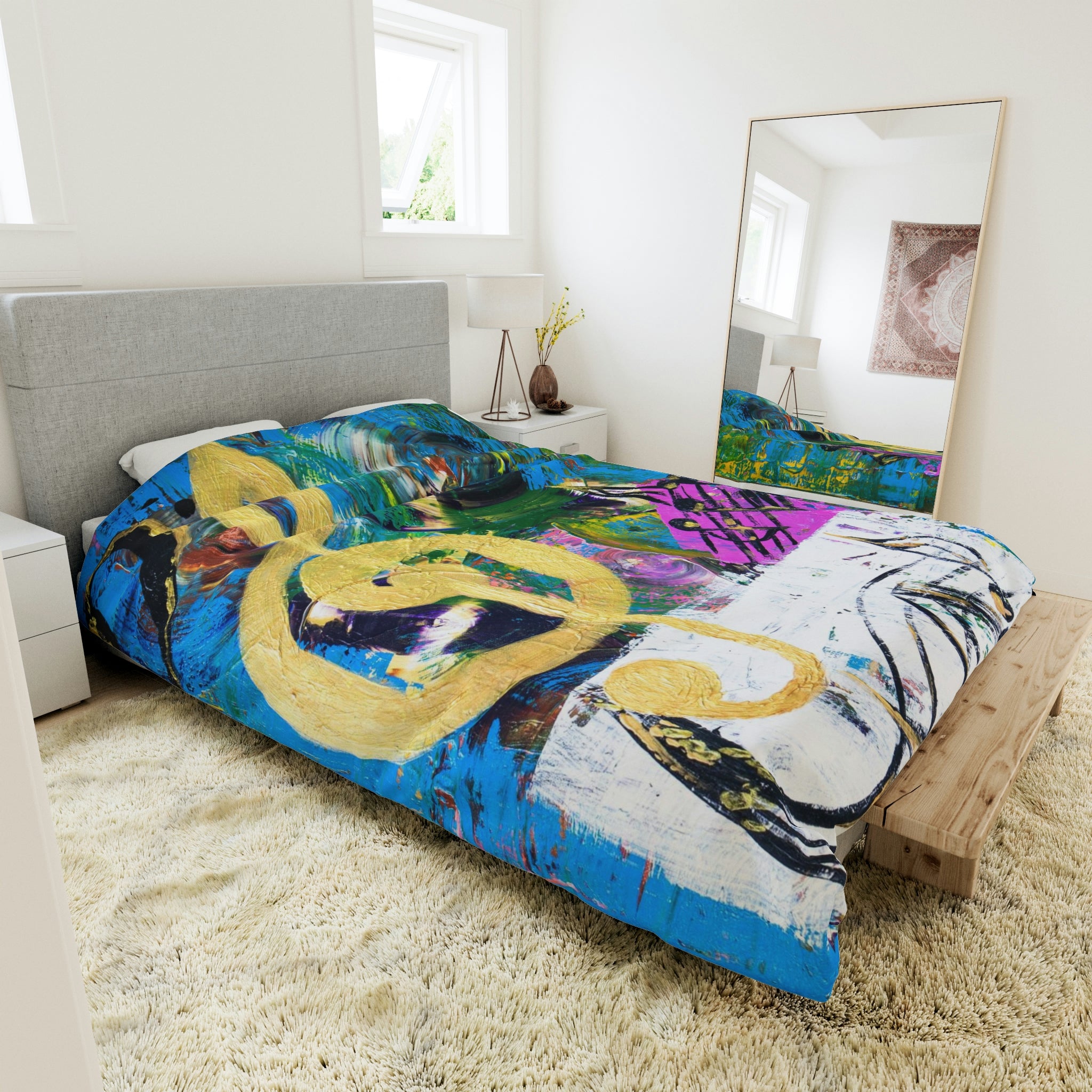 Duvet Cover, Abstract Vinyl Records, A Golden Treble Clef And Notes