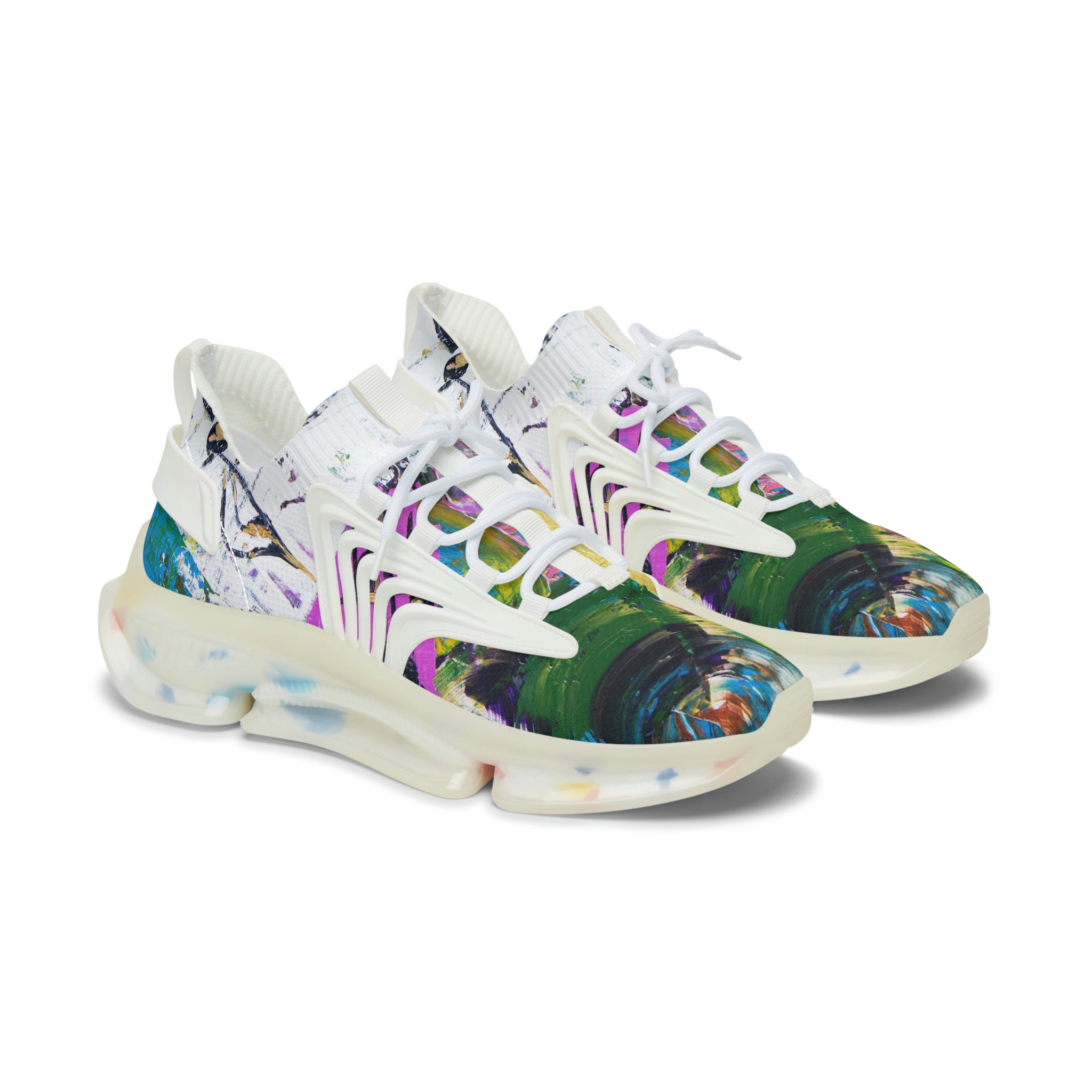 Mesh Women's Low Top Sneakers, Art On Shoes, Abstract Music Perception Painted By A Professional Abstract Painting Artist