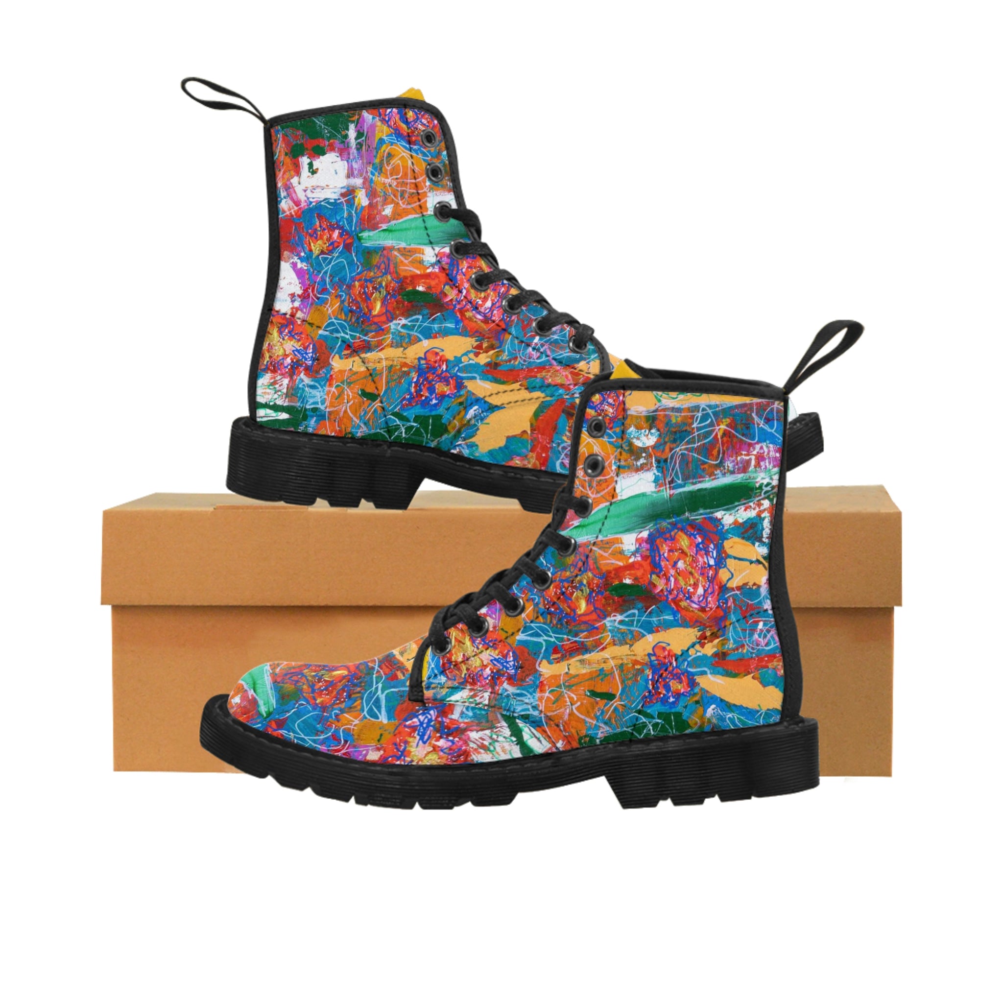 Women's Canvas Boots Womens Boots, Vegan Leather, Art On Shoes