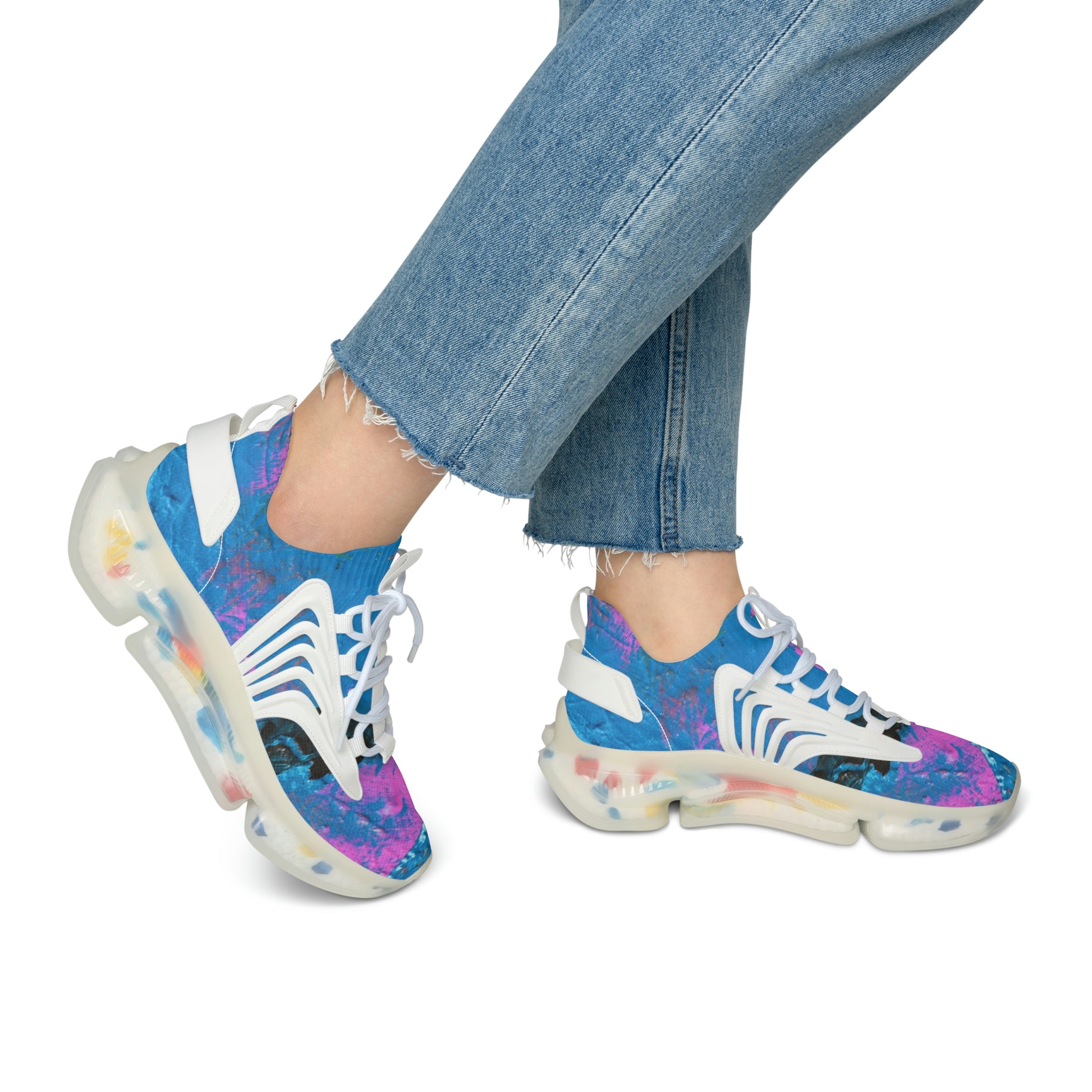 Mesh Women's Low Top Sneakers, Art On Shoes, Abstract Sky Painted By A Professional Abstract Painting Artist