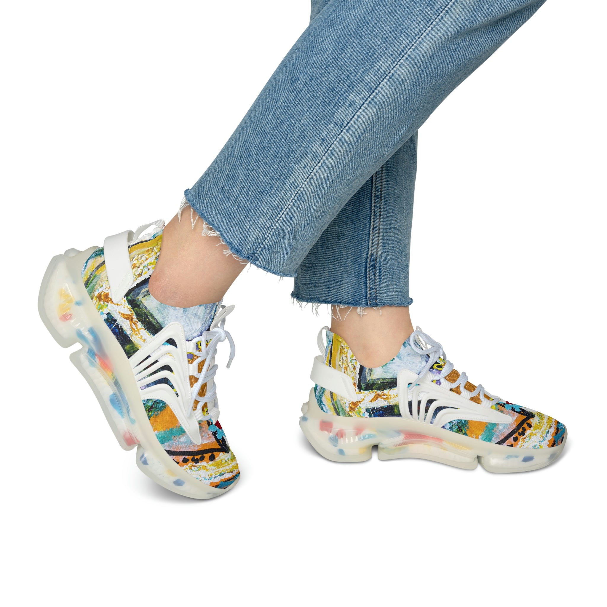 Mesh Women's Low Top Sneakers, Art On Shoes, Abstract Sign of Peace Painted By A Professional Abstract Painting Artist