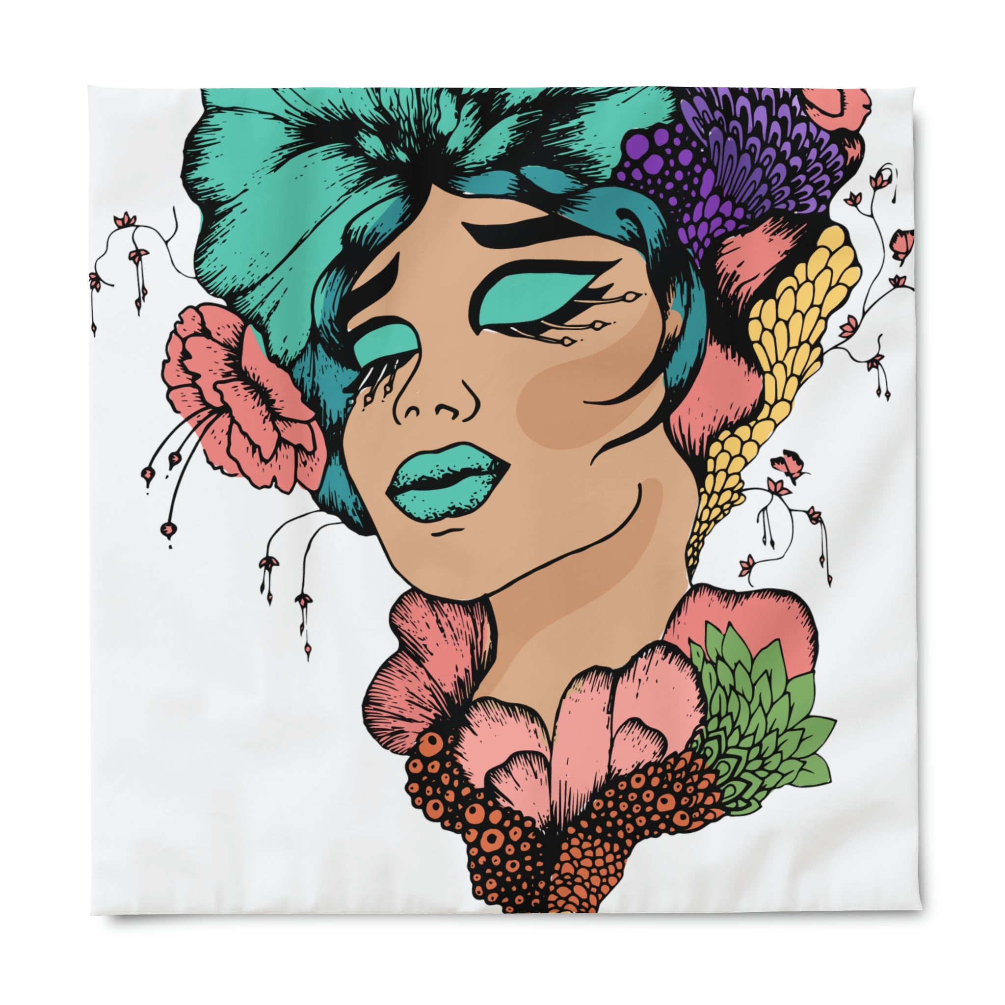 Duvet Cover,  Woman´s Face with Green Maked Up Eyes