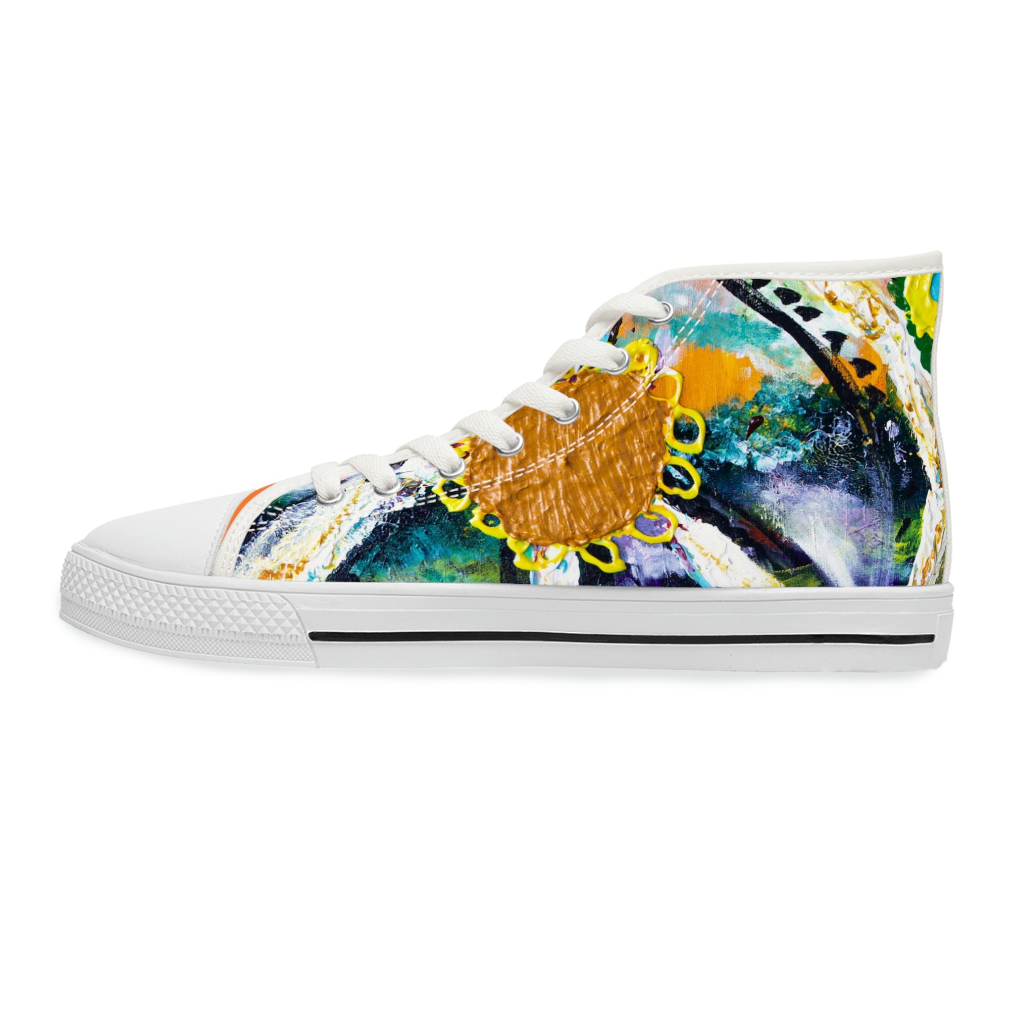 Women's High Top Sneakers, Art On Shoes, Abstract Peace Sign Painted By A Professional Abstract Painting Artist