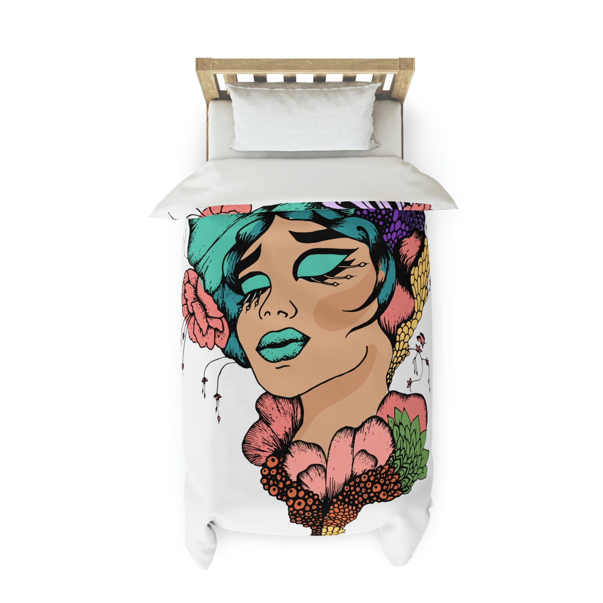 Duvet Cover,  Woman´s Face with Green Maked Up Eyes