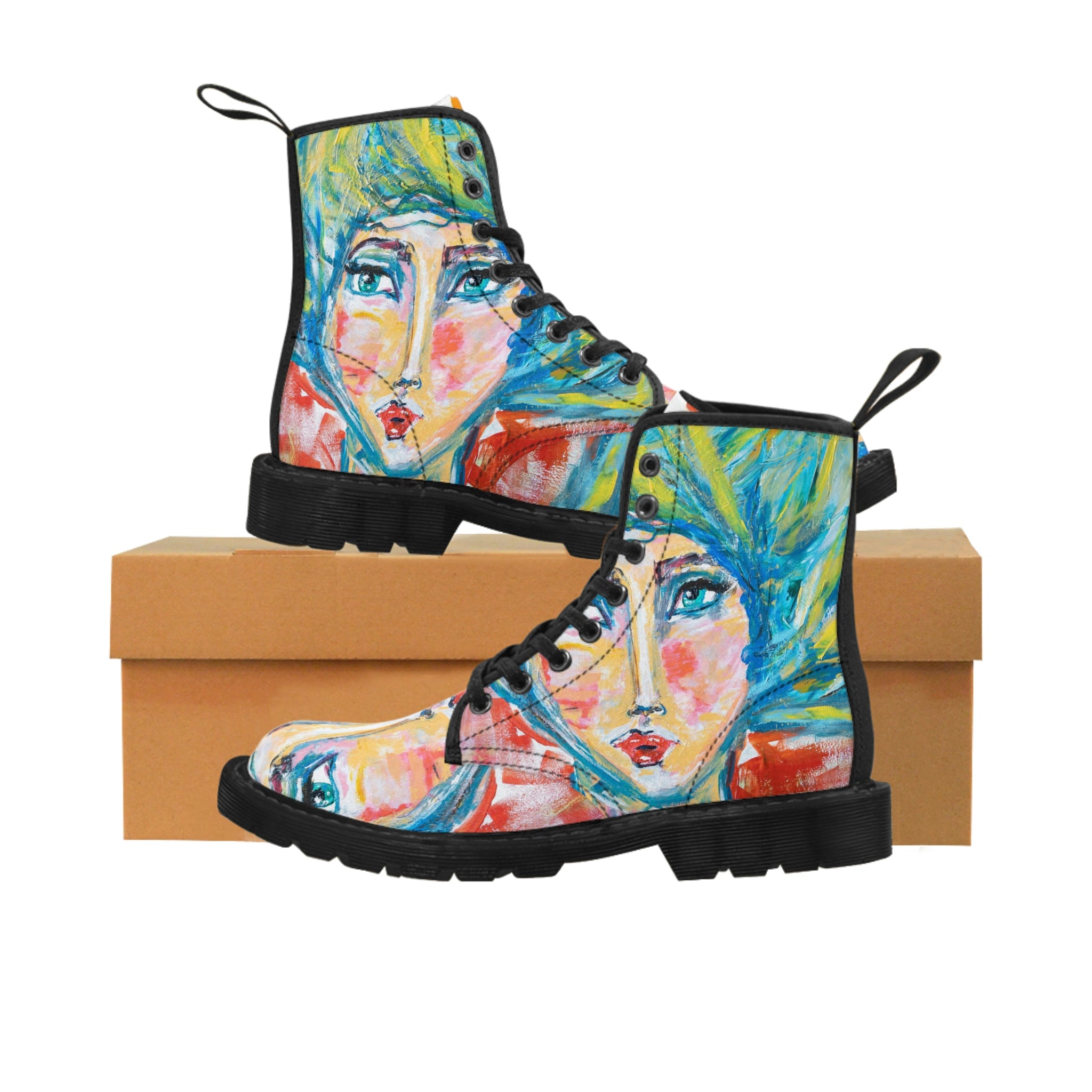 Women's Canvas Boots Womens Boots, Vegan Leather, Art On Shoes