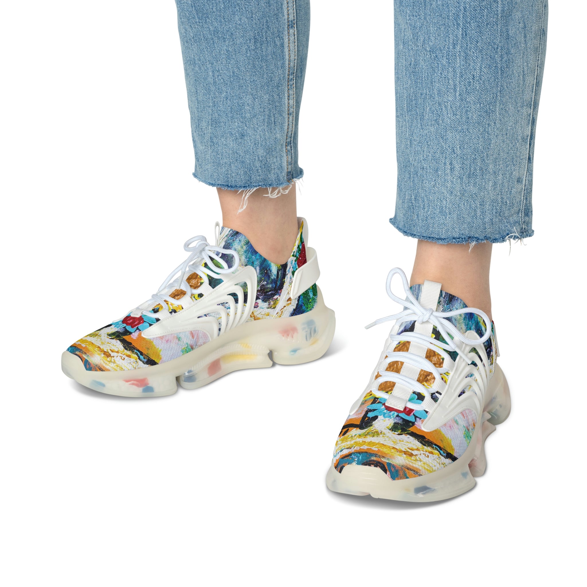 Mesh Women's Low Top Sneakers, Art On Shoes, Abstract Sign of Peace Painted By A Professional Abstract Painting Artist