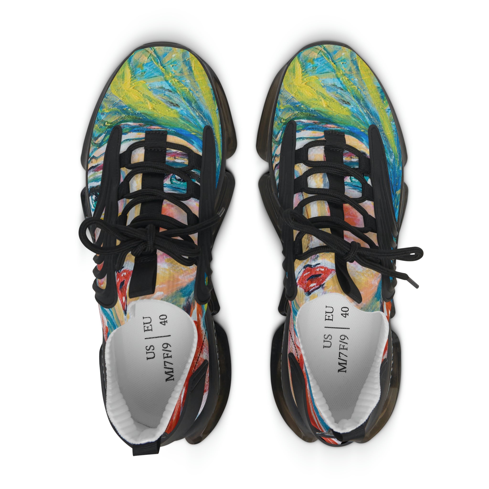 Mesh Women's Low Top Sneakers, Art On Shoes, Abstract Woman Painted By A Professional Abstract Painting Artist