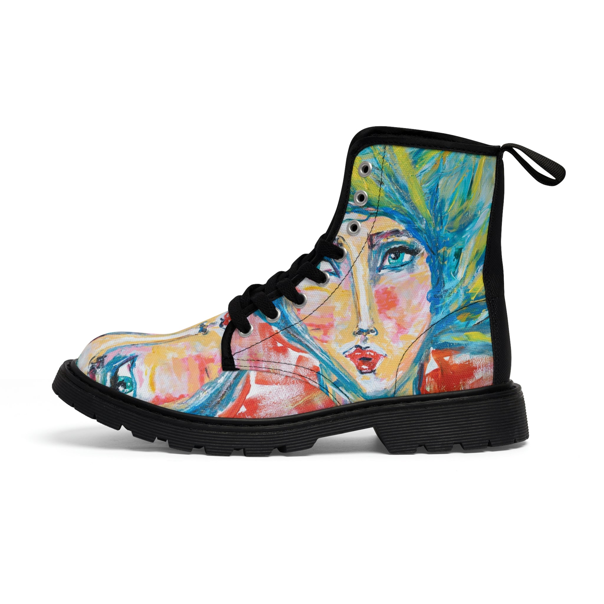 Women's Canvas Boots Womens Boots, Vegan Leather, Art On Shoes