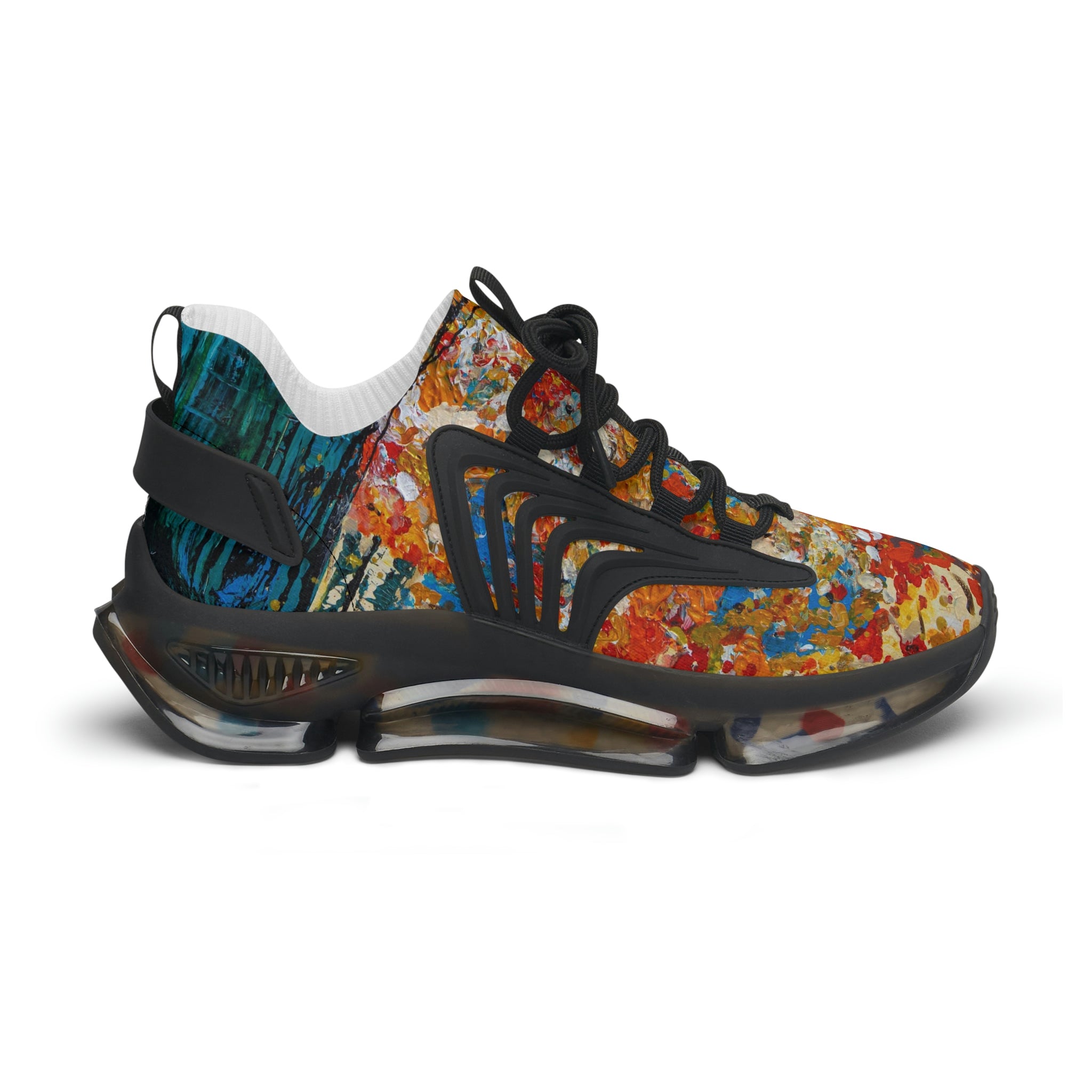 Mesh Women's Low Top Sneakers, Art On Shoes, Abstract Flowers Painted By A Professional Abstract Painting Artist