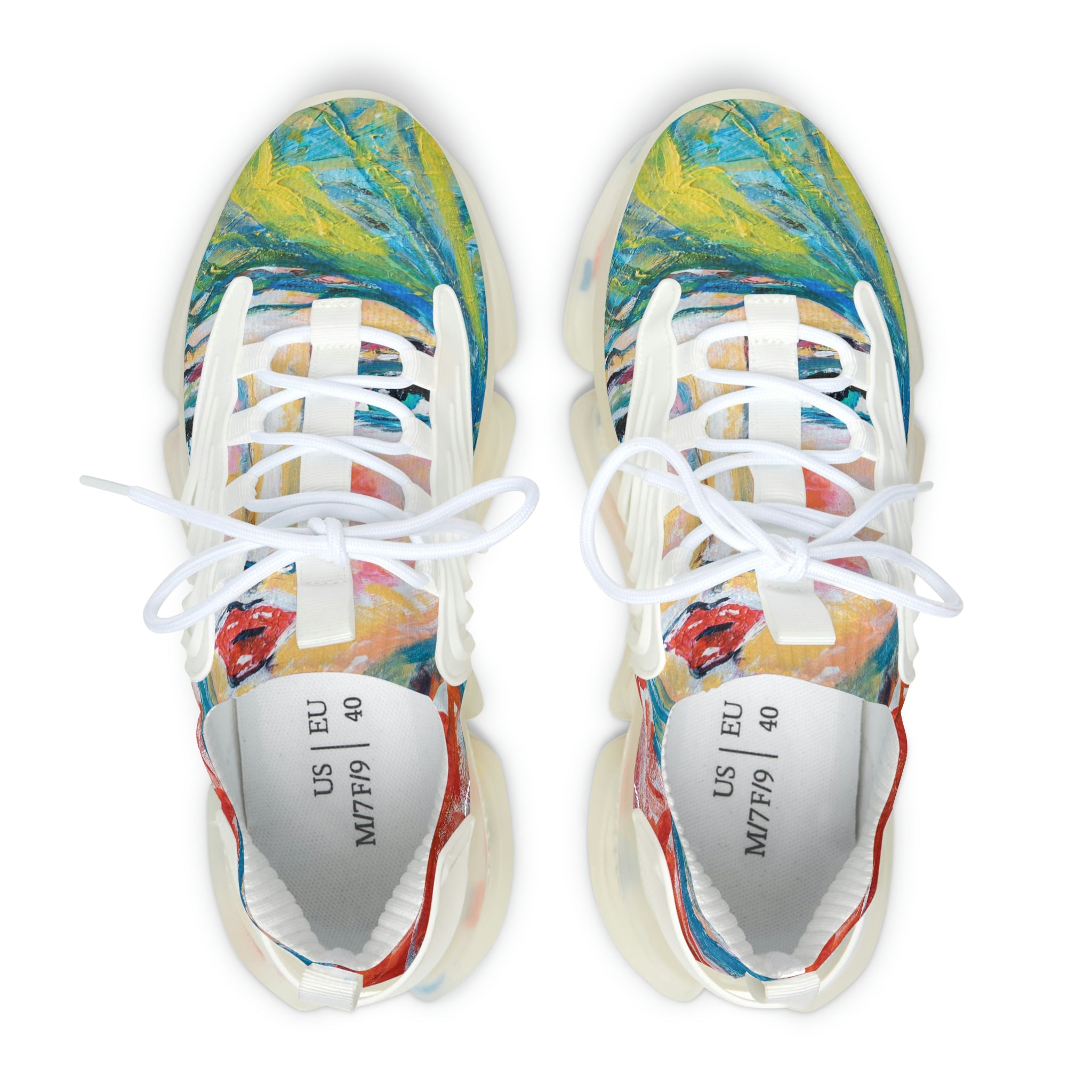 Mesh Women's Low Top Sneakers, Art On Shoes, Abstract Woman Painted By A Professional Abstract Painting Artist