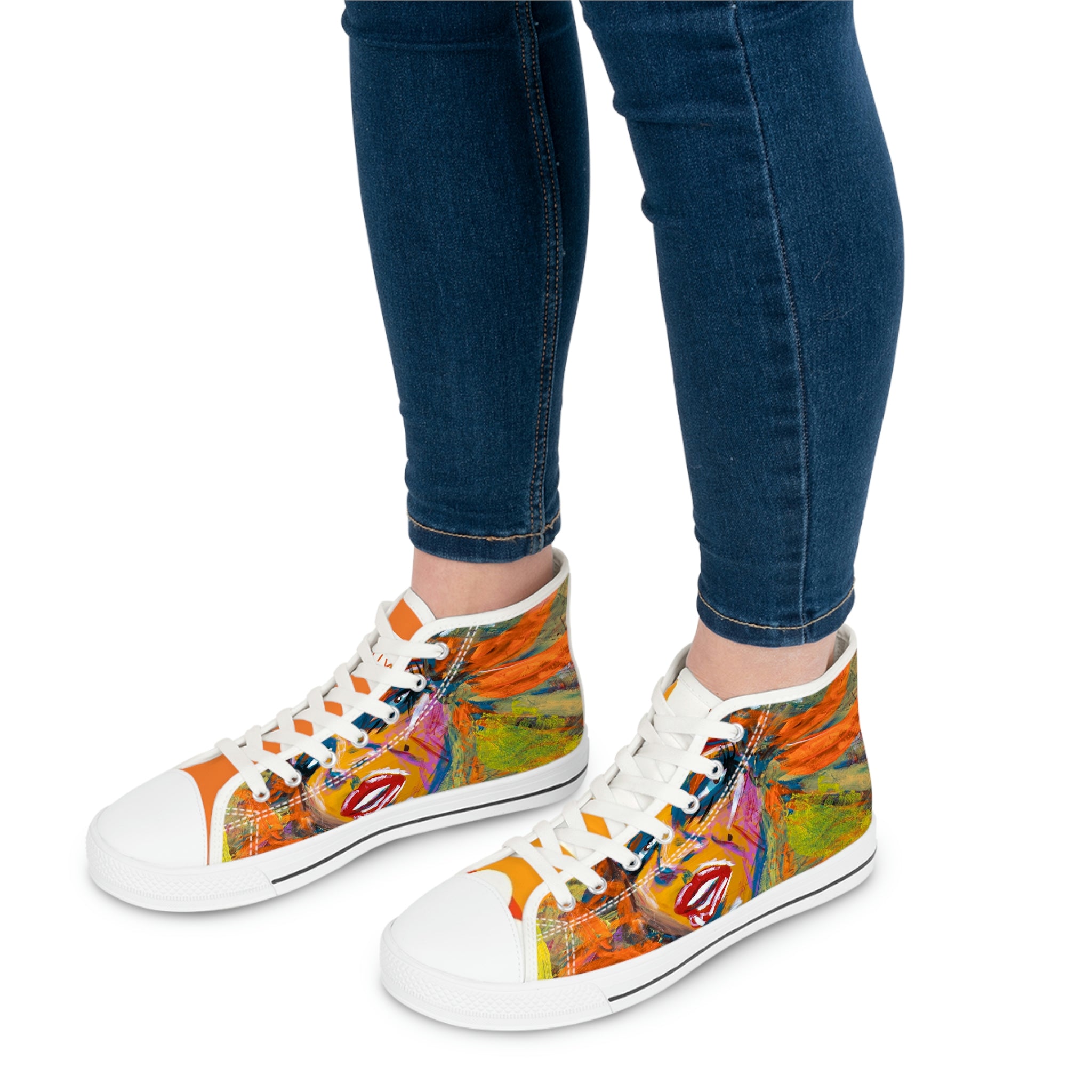 Women's High Top Sneakers, Art On Shoes, Abstract Woman Painted By A Professional Abstract Painting Artist