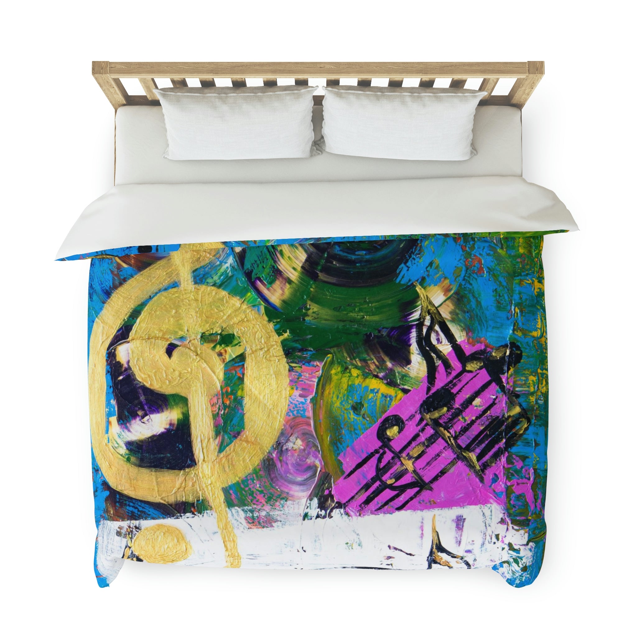 Duvet Cover, Abstract Vinyl Records, A Golden Treble Clef And Notes